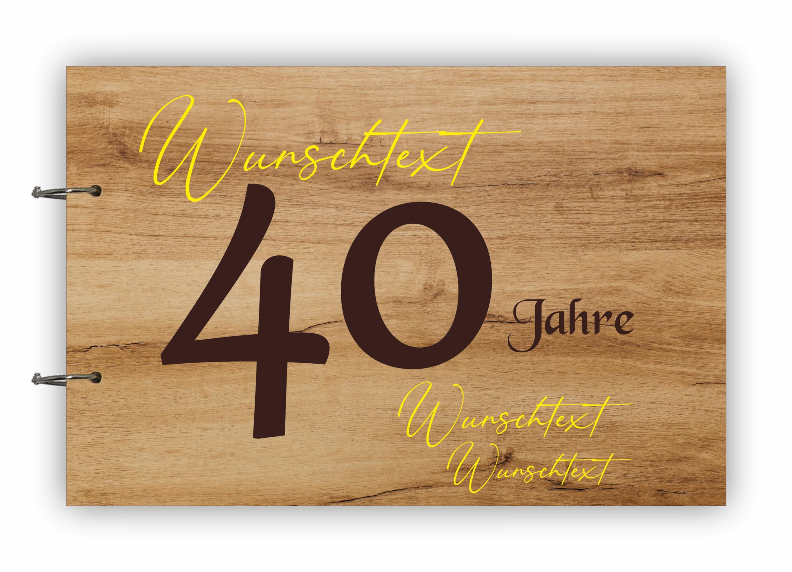 Manschin-Laserdesign Holz Gästebuch Runder Geburtstag Echtholz mit individueller Lasergravur | 50 Blätter (100 Seiten) | DIN A4 | 50 Jahre - EIN halbes Jahrhundert (40 Jahre, Eiche Natural)