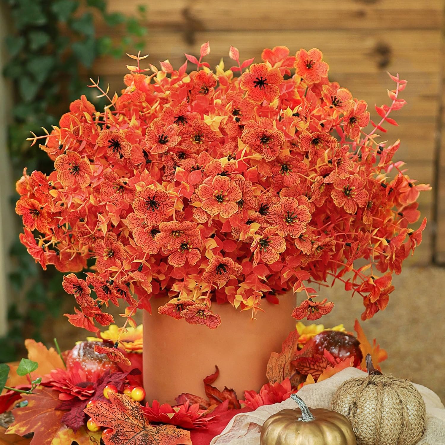 TIED RIBBONS Set of 5 Artificial Eucalyptus Flower Bunch (Orange, 14.1 Inch) - for Vase Pot Home Décor, Living Room, Office, Wedding, Diwali Decoration Items for Home, Diwali Gifts (Vase not Included)-image-13