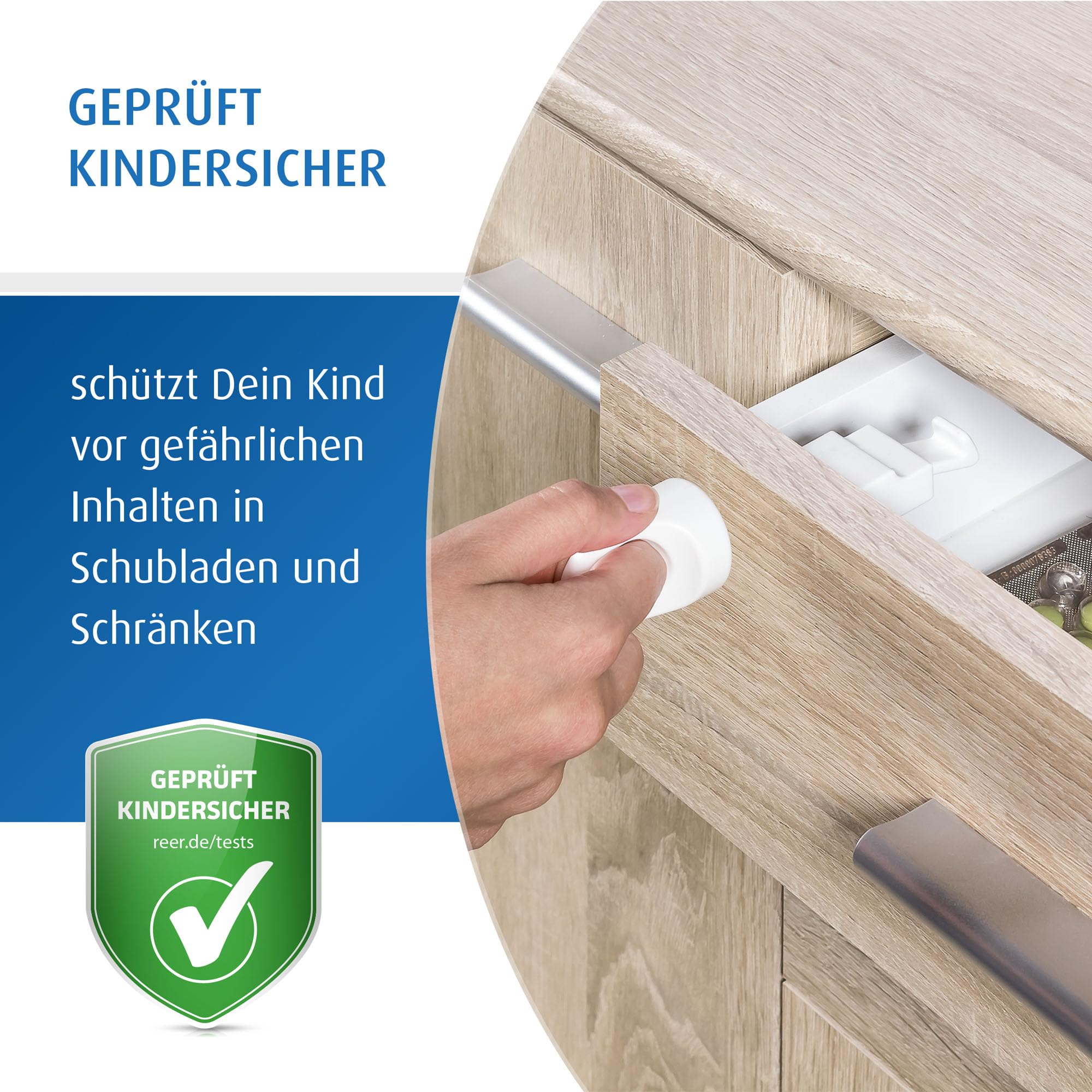 reer Vorteilspack Magnetschloss, 4 Stück, Schrank-Sicherung und Schubladen-Sicherung, vom Schwäbischen Kindersicherheitsexperten, Weiß, 51020
