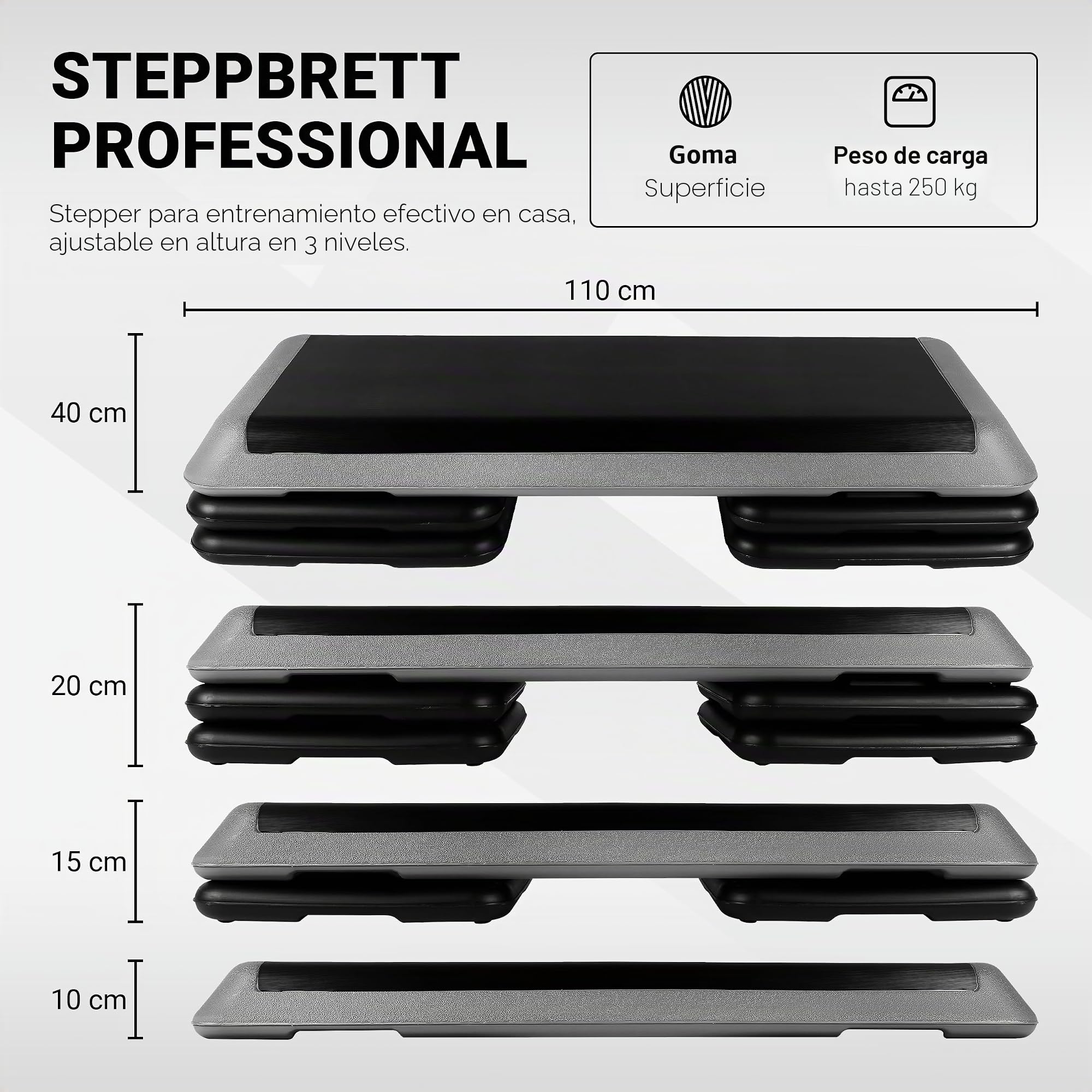 Tablero de paso a paso Professional incluye póster de ejercicios + aplicación Gratis Work Out | Stepper de Gimnasio ajustable en 3 alturas diferentes | Stepper