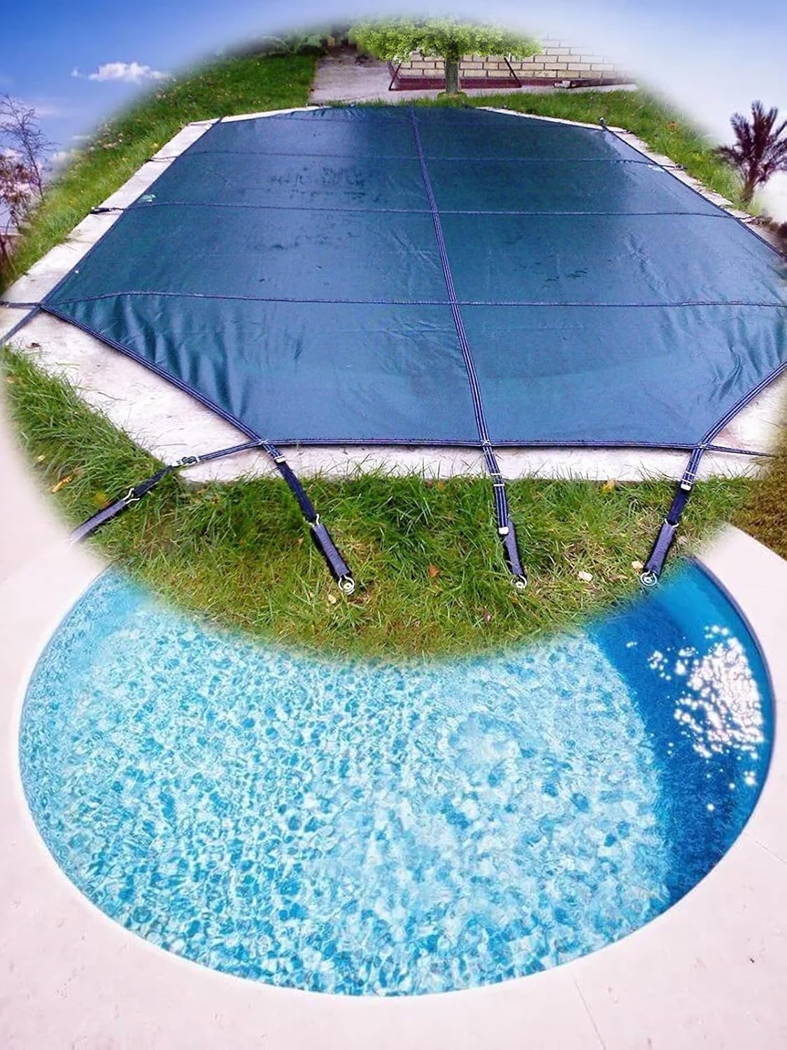 Cubierta para Piscina, Cubierta de Seguridad de Invierno para Piscinas enterradas, Malla Verde Duradera con Todos los Accesorios, se Adapta a Piscinas de 3,3 m (10 pies) a 6 m (20 pies) - Pr