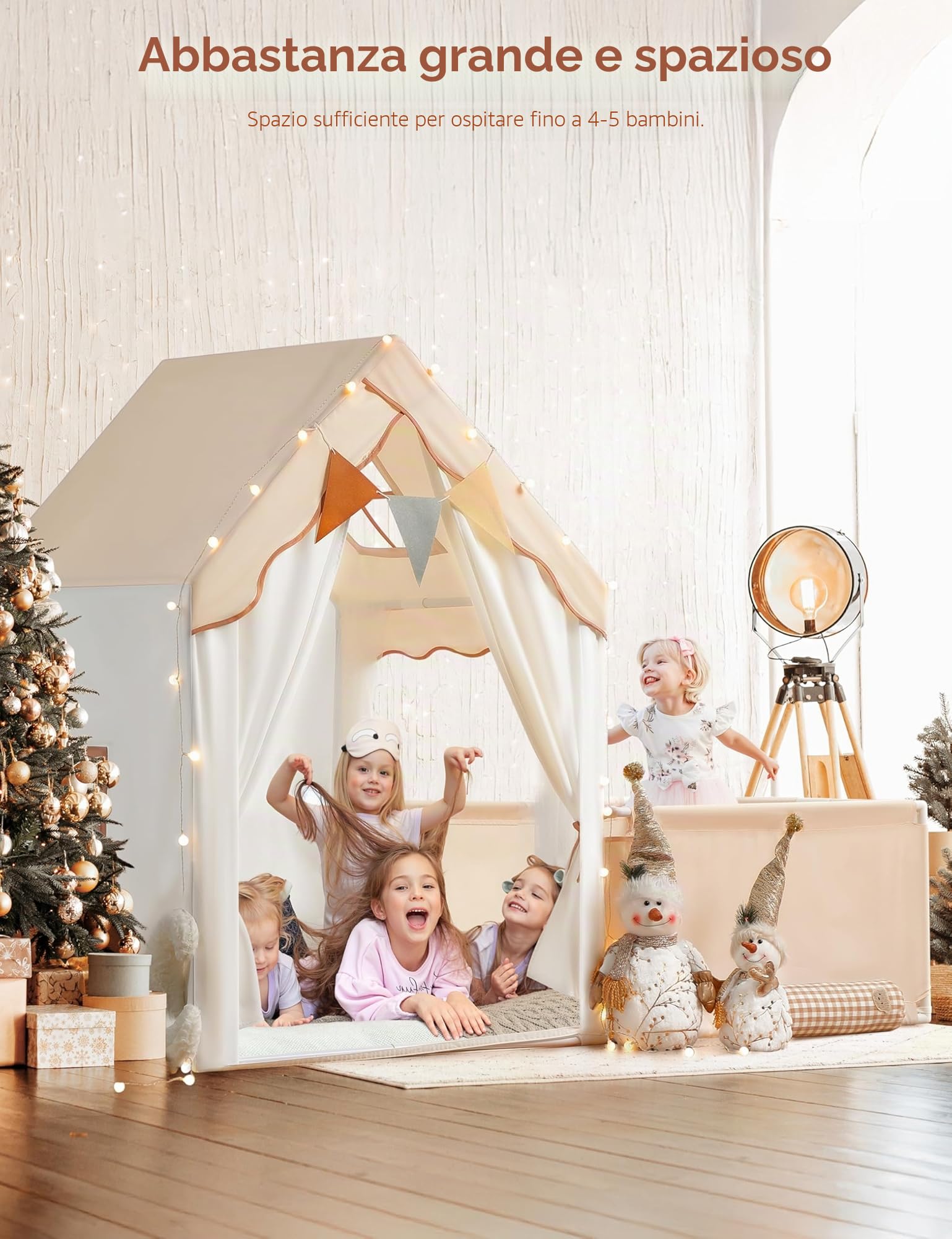 Besrey Tenda per Bambini 2-in-1 con Parco Giochi Casetta da Gioco Interna con Luci LED per 4-5 Bambini