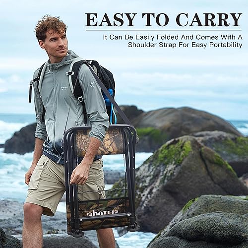 Miniatura 7 de Silla de pesca con soporte de caña para adultos, taburete de pesca plegable al aire libre, silla de camping portátil, con pie de cojín suave