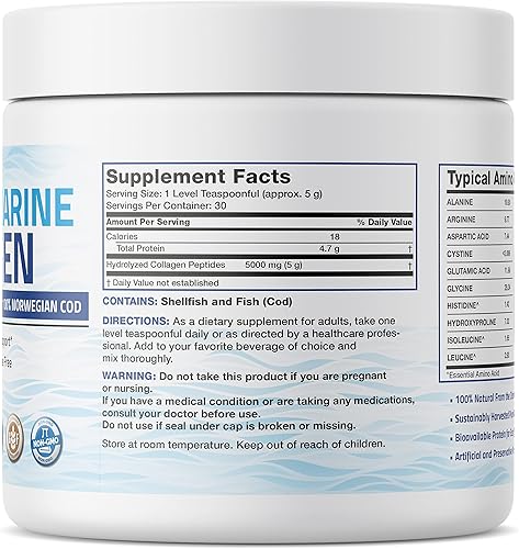 Miniatura 2 de Bronson Péptidos de colágeno marino hidrolizado proteína en polvo 100% capturado en la naturaleza, fuente sostenible verificada para articulaciones,