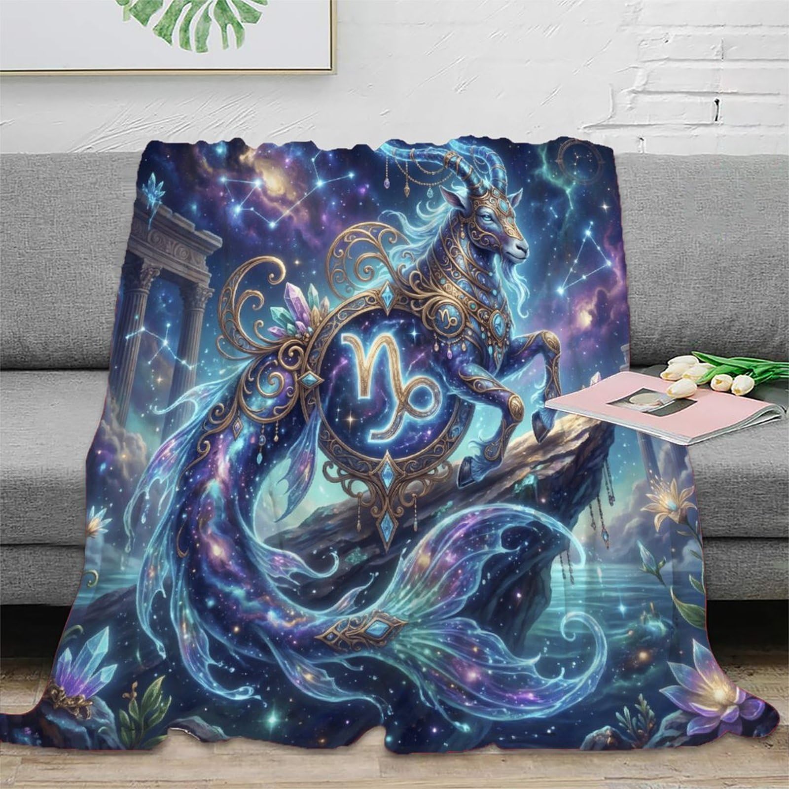W7C8U2X3 Capricorn Zodiac Dreamy Flannel Throw Blanket, Bedroom Sofa Couch