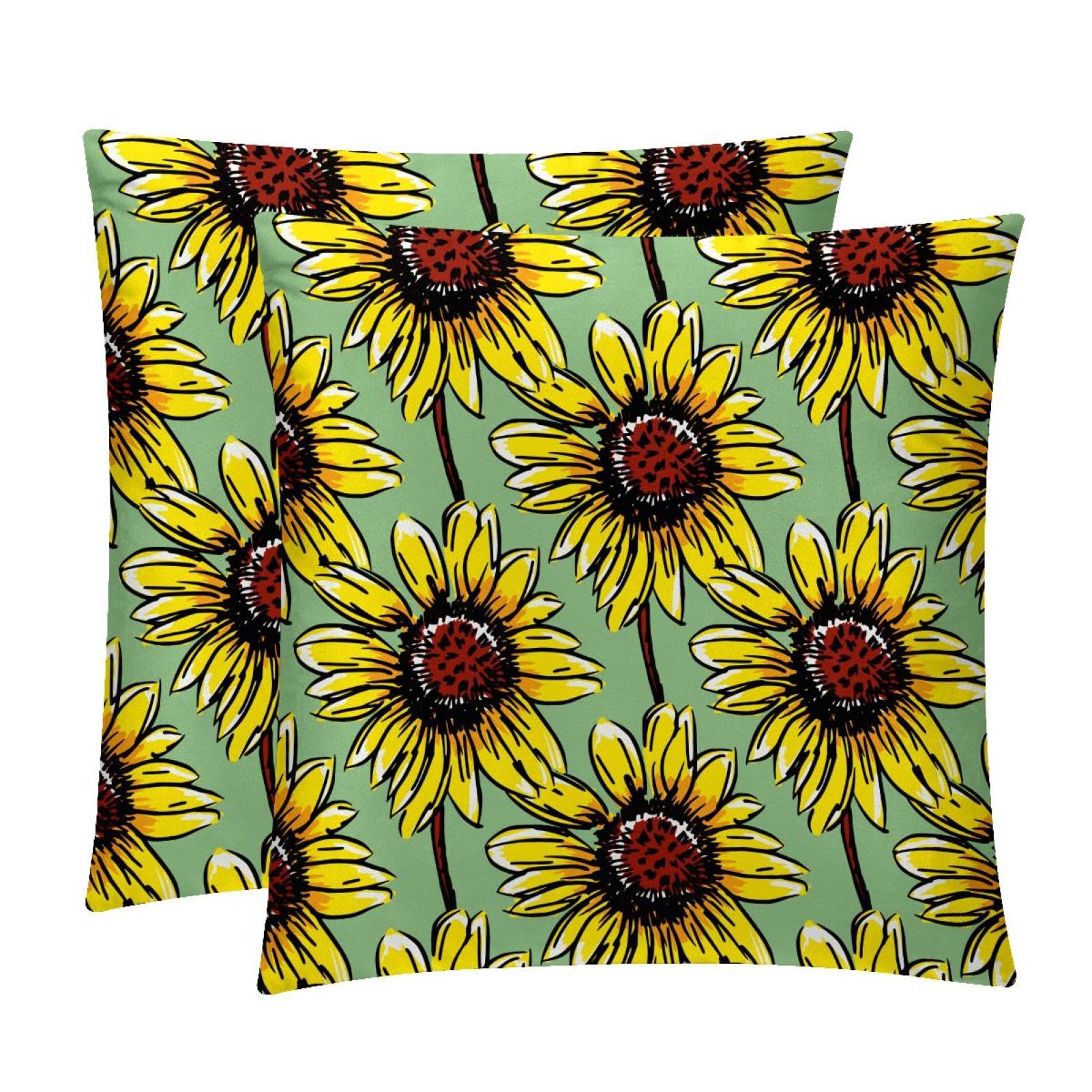 TDGKPZ Sunflowers Throw Pillow Covers 2 Pack Cushion Cases Decorative Pillow Cases Home Decor 45x45cm
