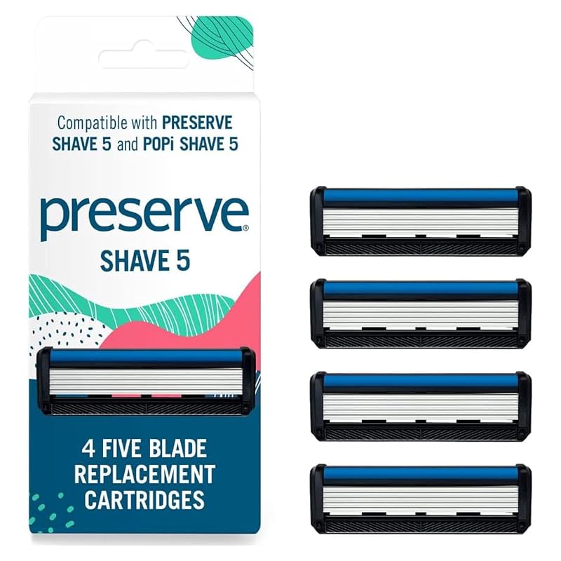 Recargas de lâminas para aparelho de barbear Preserve Shave 5 Wave, faixa com Vitamina E, pacote com 4
