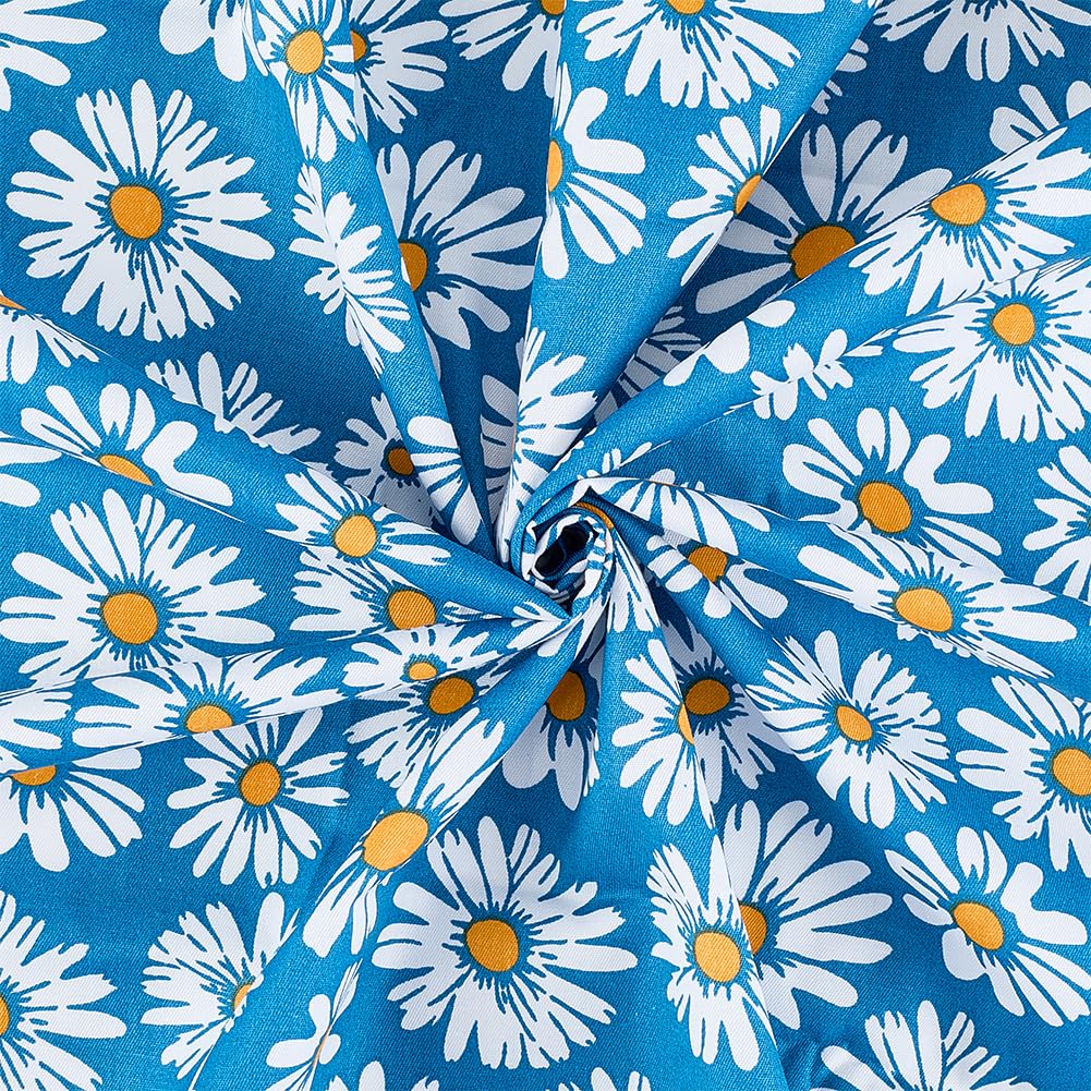 FINGERINSPIRE 1x1.6M Daisy Pattern Cotton Fabric for Sewing Steel Blue Color Daisy Flower Fabric Floral Cotton Fabrics Bundle for Apparel Lining Quilting Accents DIY Decorative Projects