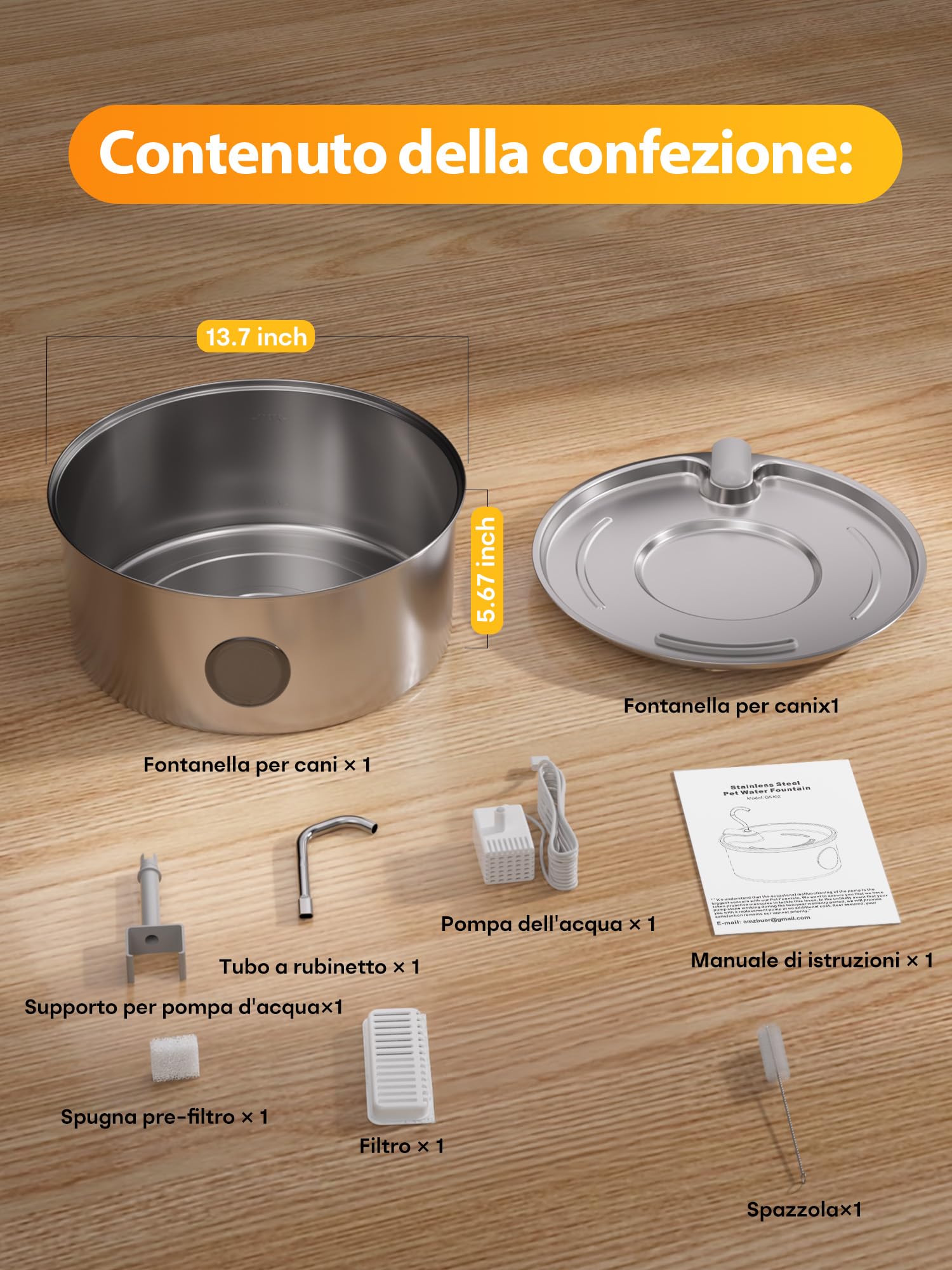 Kittyspout Fontanella per Cani/Gatti, 8L/270 oz di grandi dimensioni, Fontanella per Cani in Acciaio inox con ampia finestra di visualizzazione, Super Silenzioso con Visibile Argento