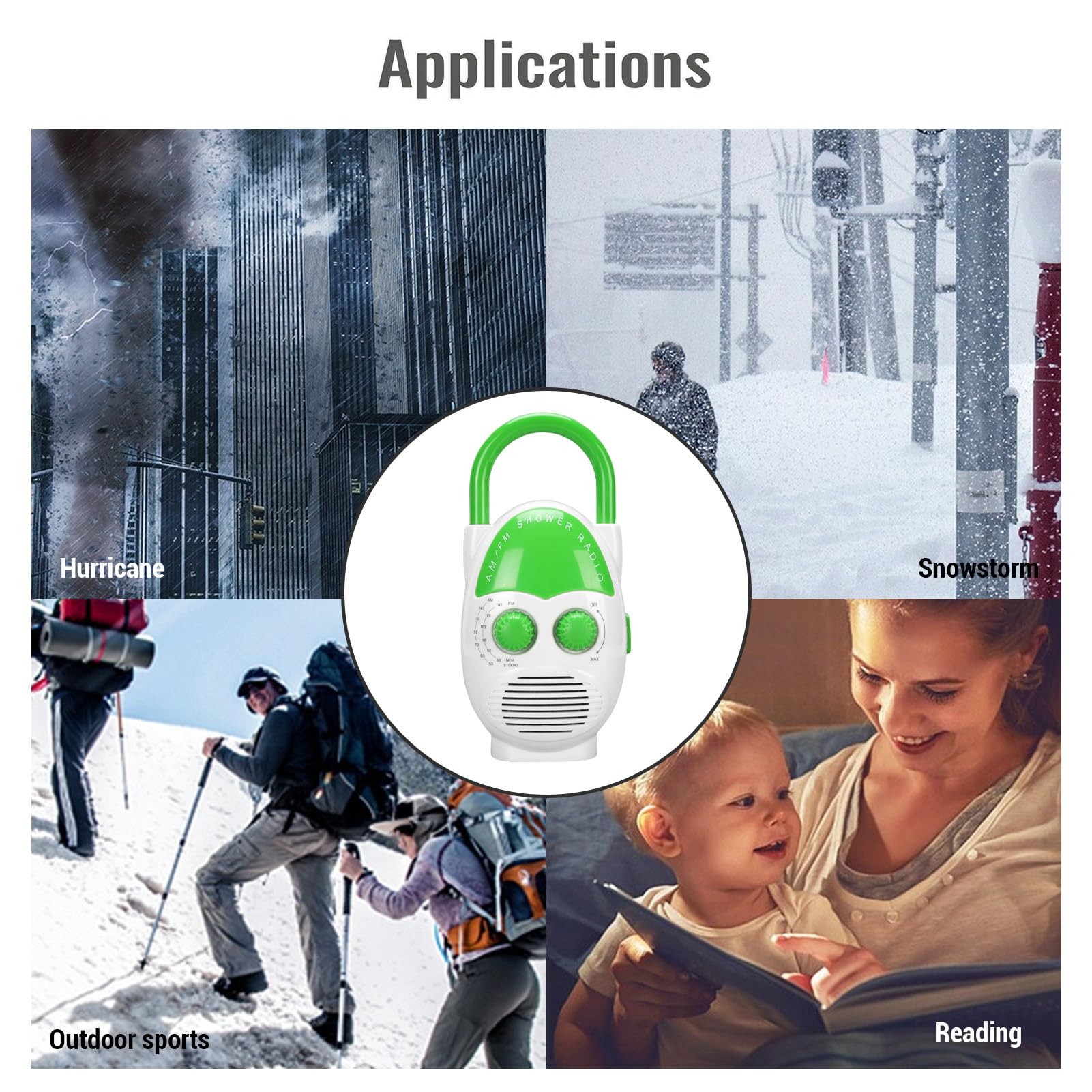 ASHATA Radio de Douche Portable AM ​​/ FM, Radio de Salle de Bain Suspendue avec Haut-Parleur intégré, Volume Réglable, Batterie Fonctionnant pour la Cuisine, Extérieur