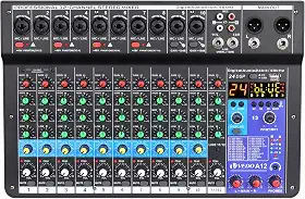 mesa de som, vedo A12 12 canais digital/número profissional portátil com reverb bluetooth usb interface audio/áudio mixer