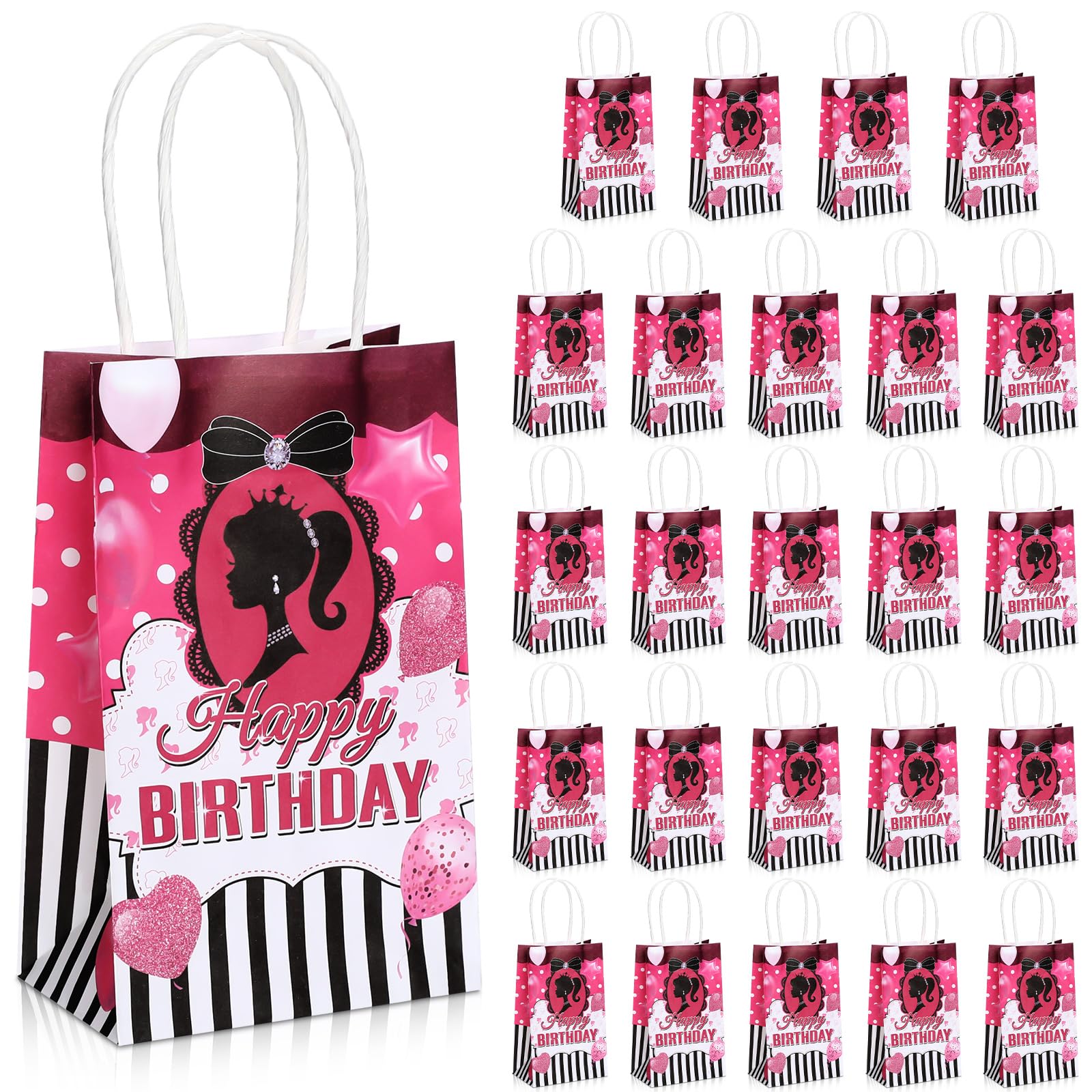 Treela24 Pcs Princess Party Favor Bags Bulk Girls Princess Gift Bags with Handles Princess Theme Candy Goodie Bags Pink Princess Treat Bags for Girls Happy Birthday Baby Shower Party Favor Supplies