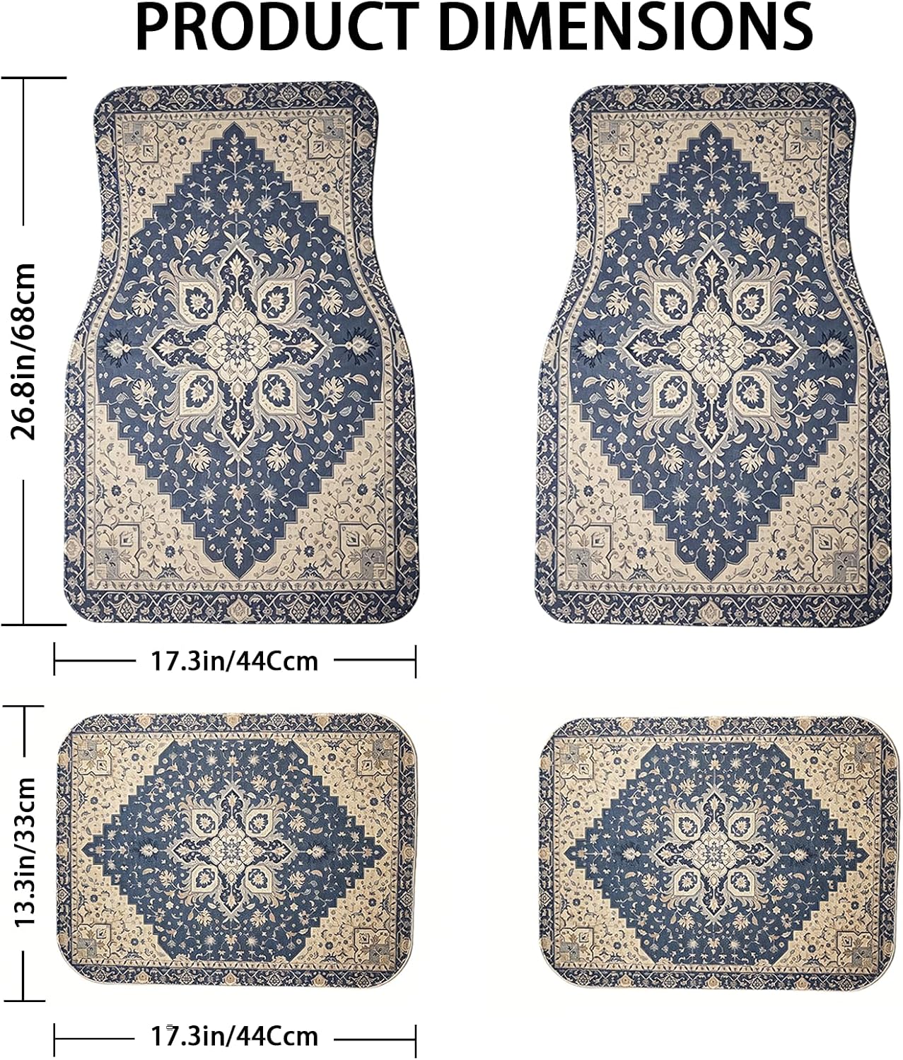 Premium Linen Vintage Car Floor Mats Full Set |Blue & Ivory Persian Floral Car Decor for Women,Men | Waterproof All-Weather Universal Fit for SUV, Sedan | Luxury Car Accessories, Non-Slip image 2