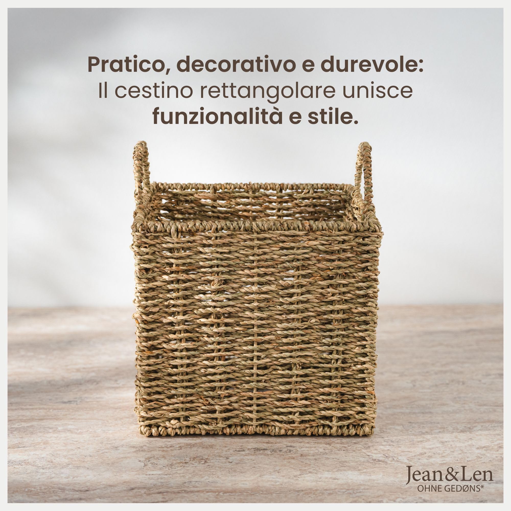 Jean & Len cesto portaoggetti, rettangolare, in alga marina, versatile per asciugamani, cosmetici e altri accessori, soluzione di conservazione decorativa e duratura, 22 x 22 x 26 cm