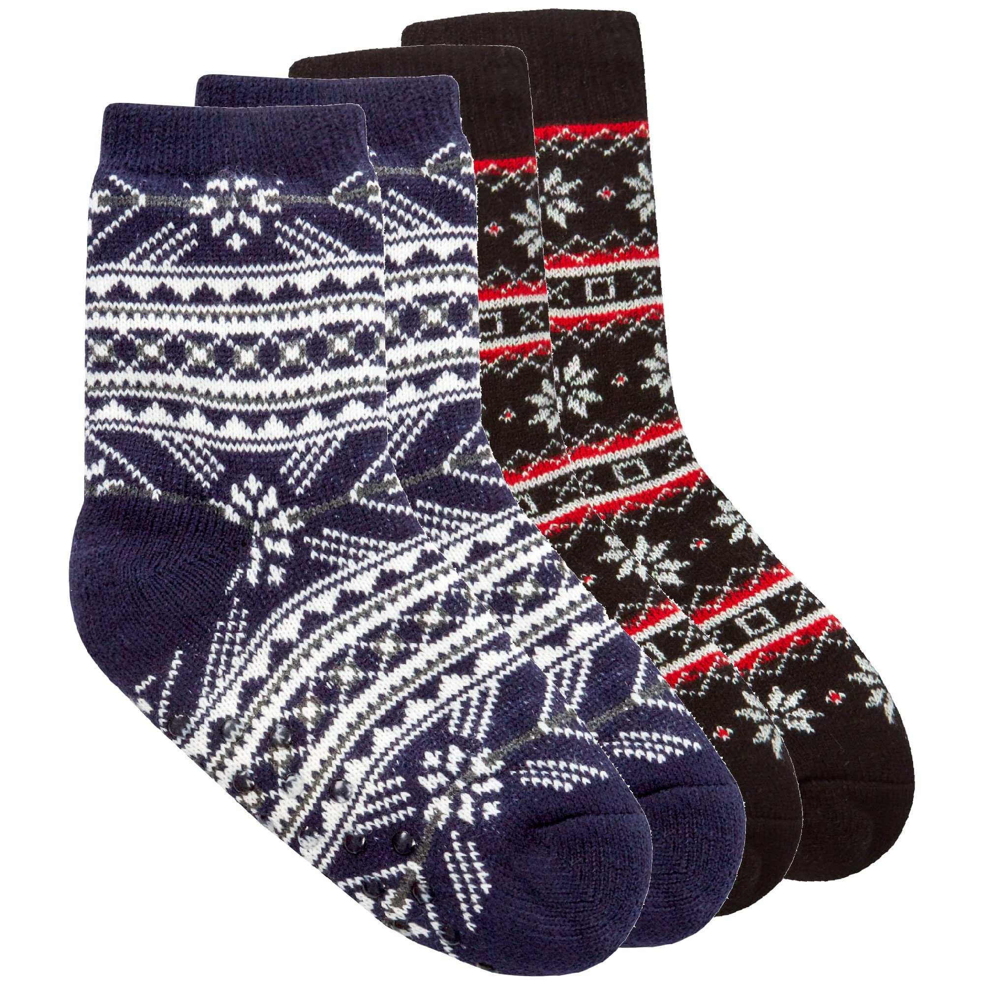 Metzuyan Kids Boys Girls Fluffy Christmas Warm Fair Isle Pattern Sherpa Lining Bed Winter Socks with Grips Anti Slip 2 Pairs UK 12.5-3.5