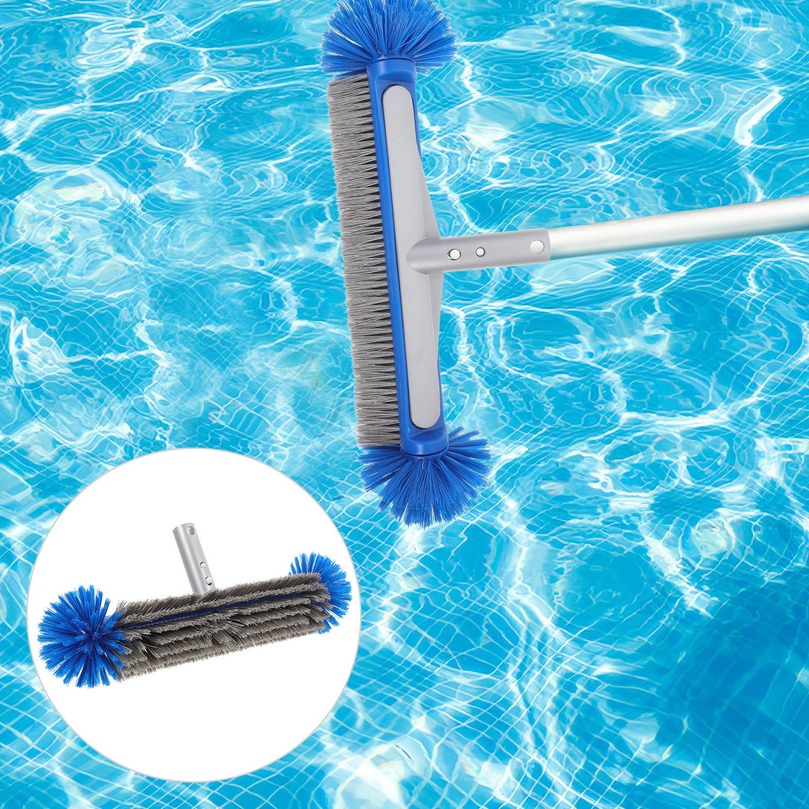 Cepillo para Piscinas con Mango Ergonómico y Respaldo de Aluminio, Resistente para Limpiar Paredes y Eliminar Alga Negra en Piscinas Enterradas
