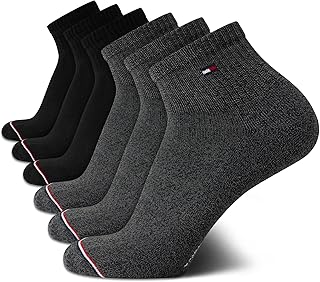 Tommy Hilfiger Mens Quarter Socks - 6 Pack Athletic Performance Stretch Moisture Wicking Cushioned Ankle Socks for Men