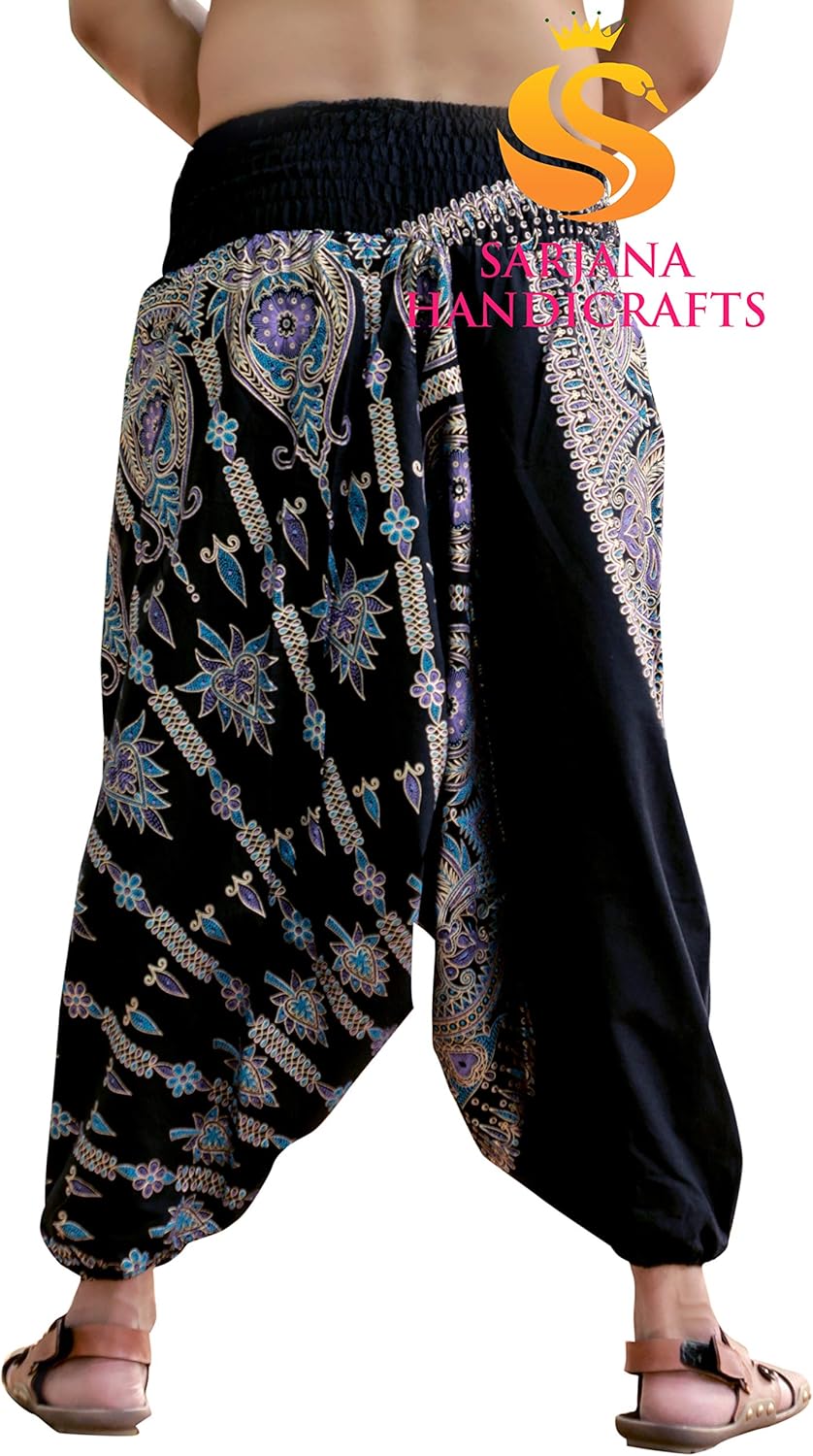 Sarjana Handicrafts Mens Womens Cotton Golden Printed Harem Pants Yoga Drop Crotch Trouser - Image 4