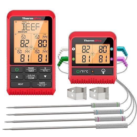 H29 Wireless Meat Thermometer with 4 Probes, 1000FT Smoker Thermometer for Grilling and Smoking, Meat Probe BBQ Thermometer for Oven and Grill