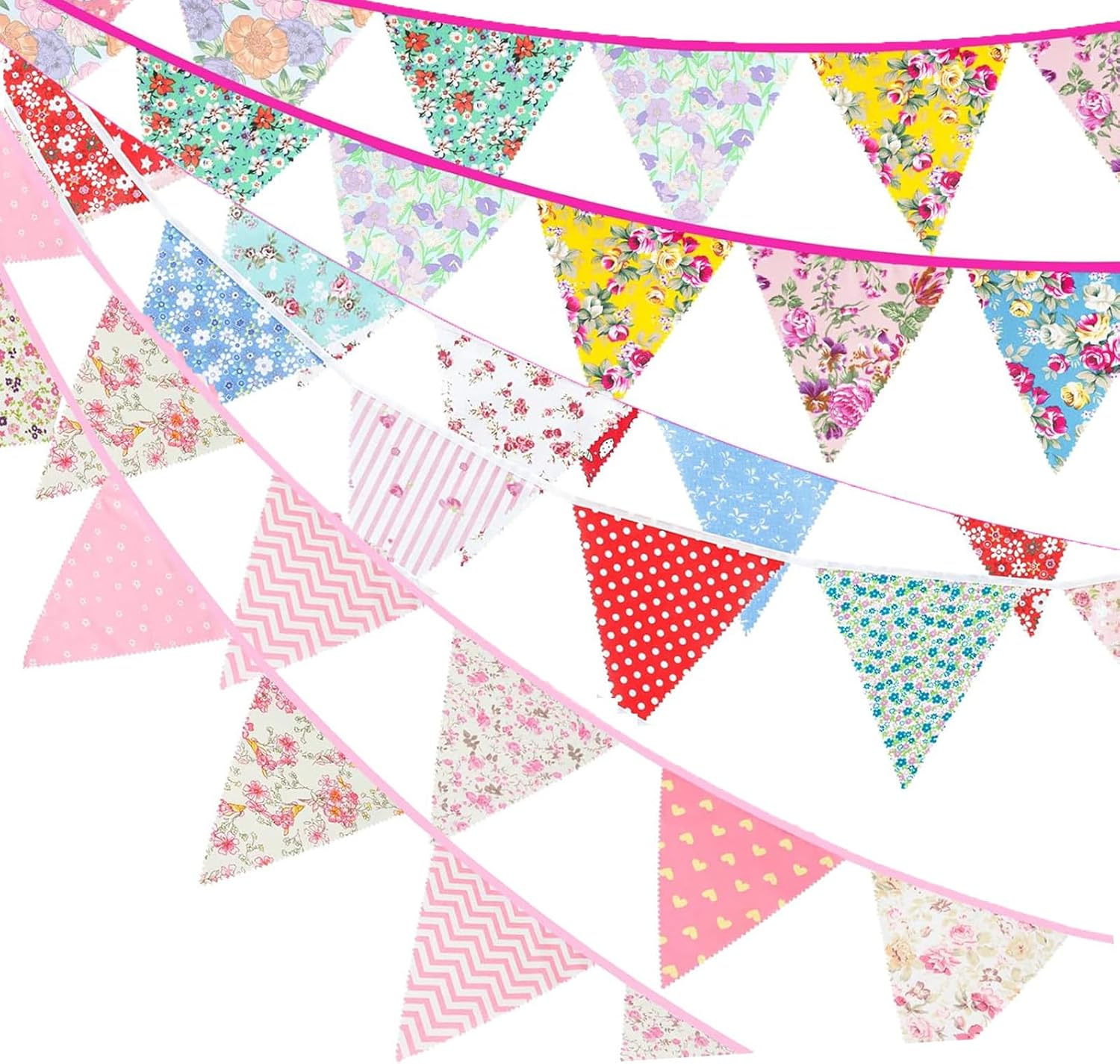 jijAcraft 39Ft Triangle Bunting Banner Pink+Red Blue and White+Floral
