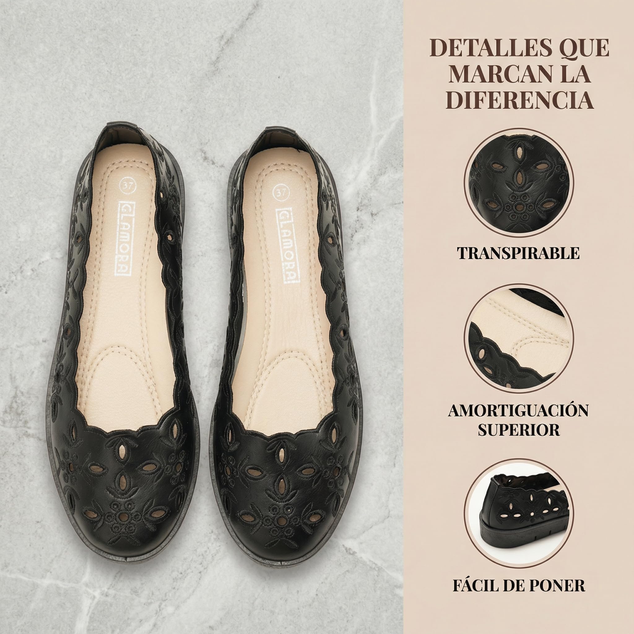 Mocassino Merceditas Ballerina Donna - Scarpa piatta estiva con pizzo traforato, suola morbida e confortevole, stile casual elegante