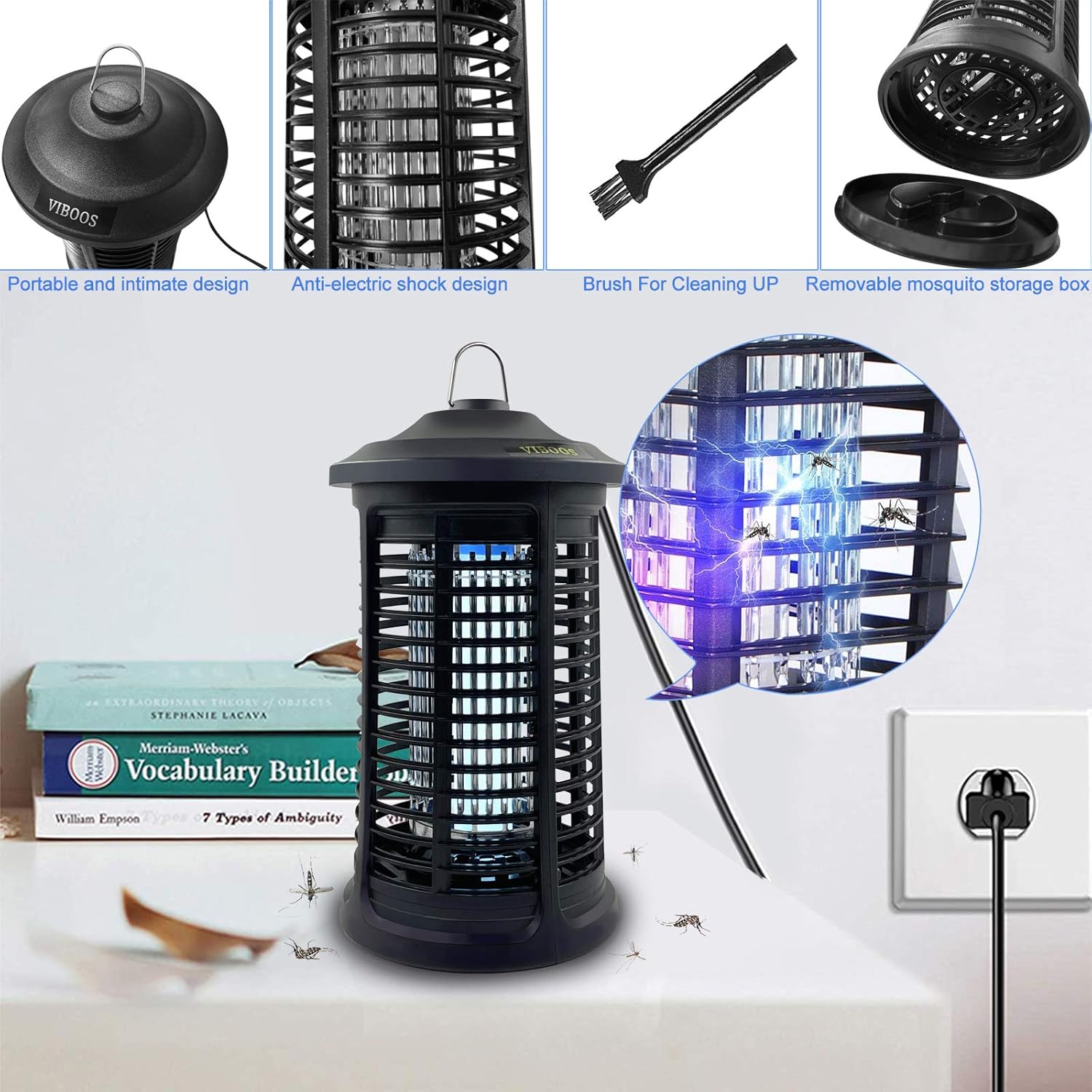 1 Pack Electric Bug Zapper Indoor/Outdoor, 4200V High Powered Mosquito Zappers Killer+1 Pack Replacement Bulb, Waterproof Insect Fly Swatter Zapper Mosquito Trap Outdoor, Fly Traps, Insect Killer