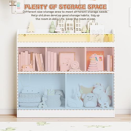 Miniatura 6 de Lkeiyay Estantería para niños, estantería blanca para dormitorio de niños, cubo de almacenamiento de juguetes, estante de juguetes para niños,