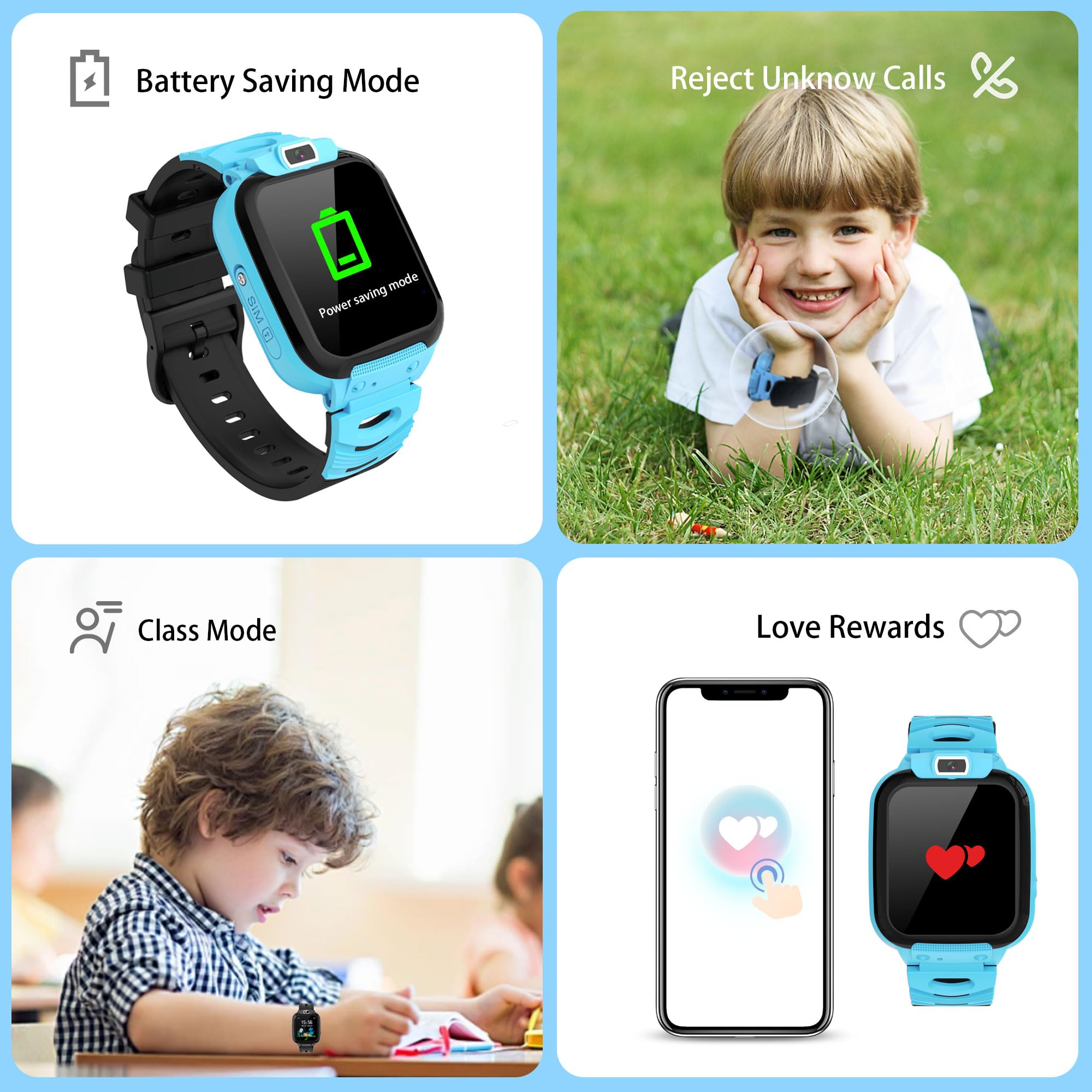EUNICECG Smartwatch Bambini con GPS Localizzazione Sveglia Giochi Telefono IP68 Impermeabile Modelli di Aula SOS - Digitale Orologio Smartwatch EUNICECG Smartwatch Bambini con GPS Localizzazione Sveglia Giochi Telefono IP68 Impermeabile Modelli di Aula SOS - Digitale Orologio Smartwatch