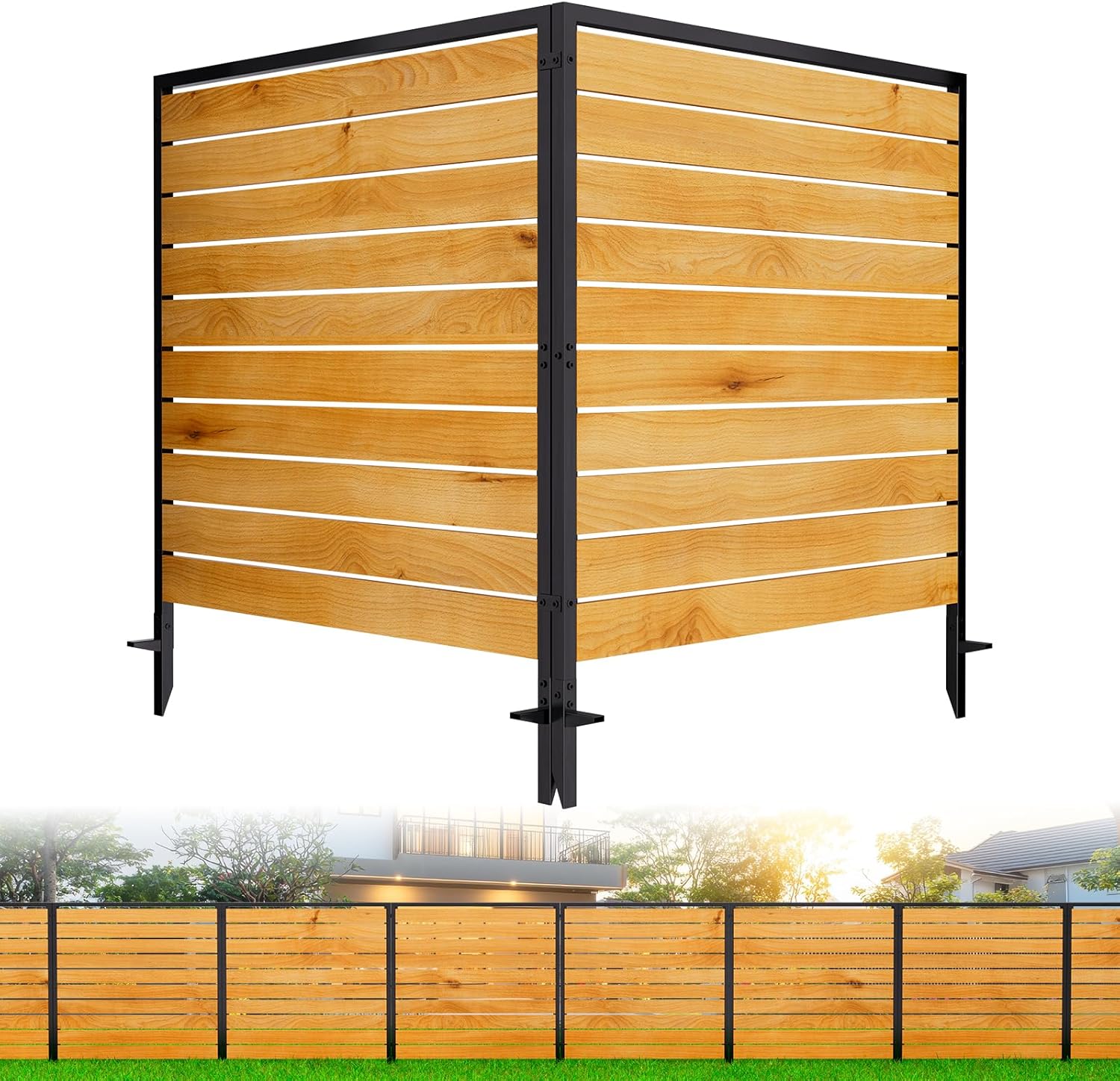 OutdoorFence 3-Panel No-Dig Wooden Privacy Fence Screen, 42"H x 40"W - Hide AC Units, Trash Bins, Patio Garden Decor