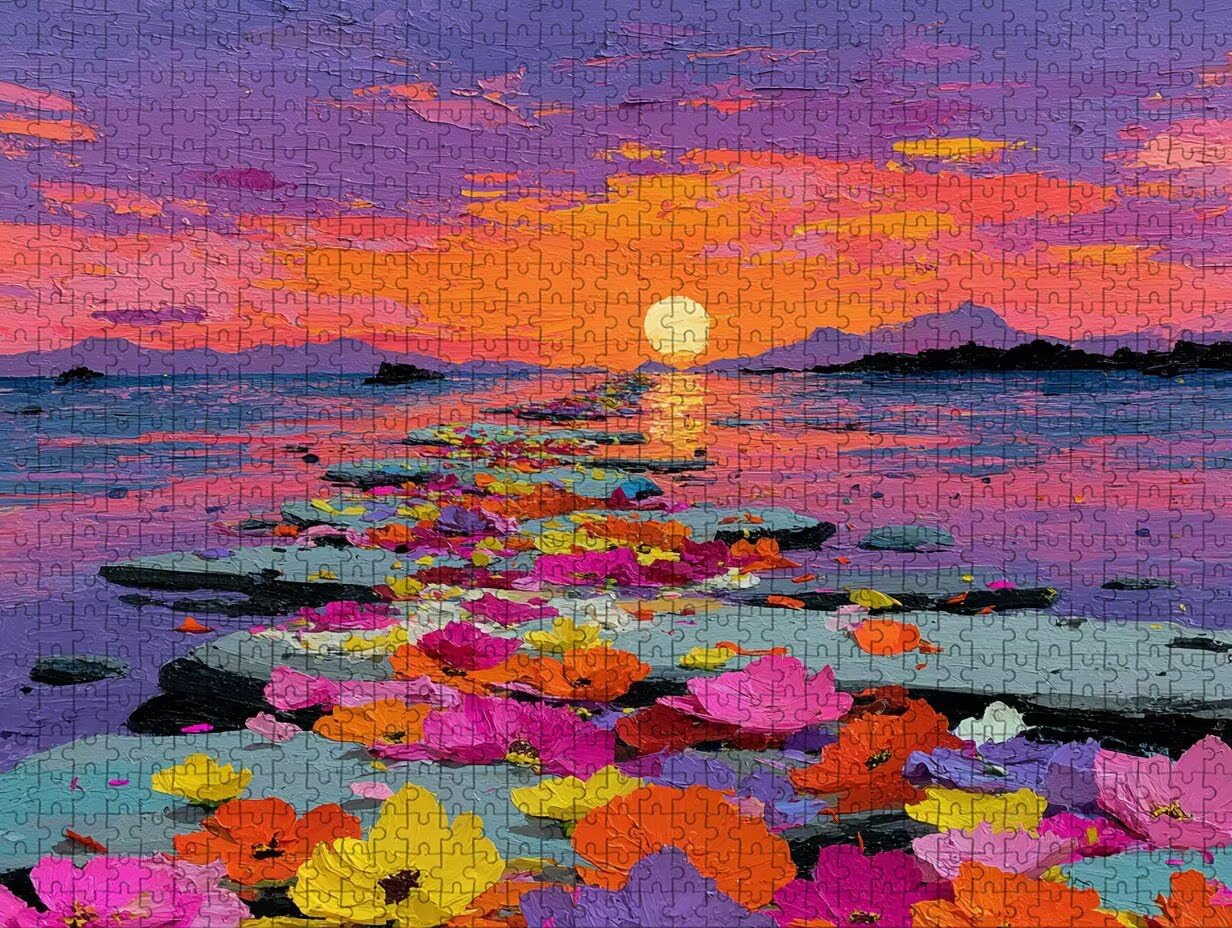 Sunset Puzzle de 2000 Piezas para Adultos, Puzzle Madera con Caja 99x70cm, Rompecabezas Adultos de Alta Dificultad, DIY Juego de Rompecabezas, Pasatiempo Creativo, Decoración de Verano, (Flor) L-7854