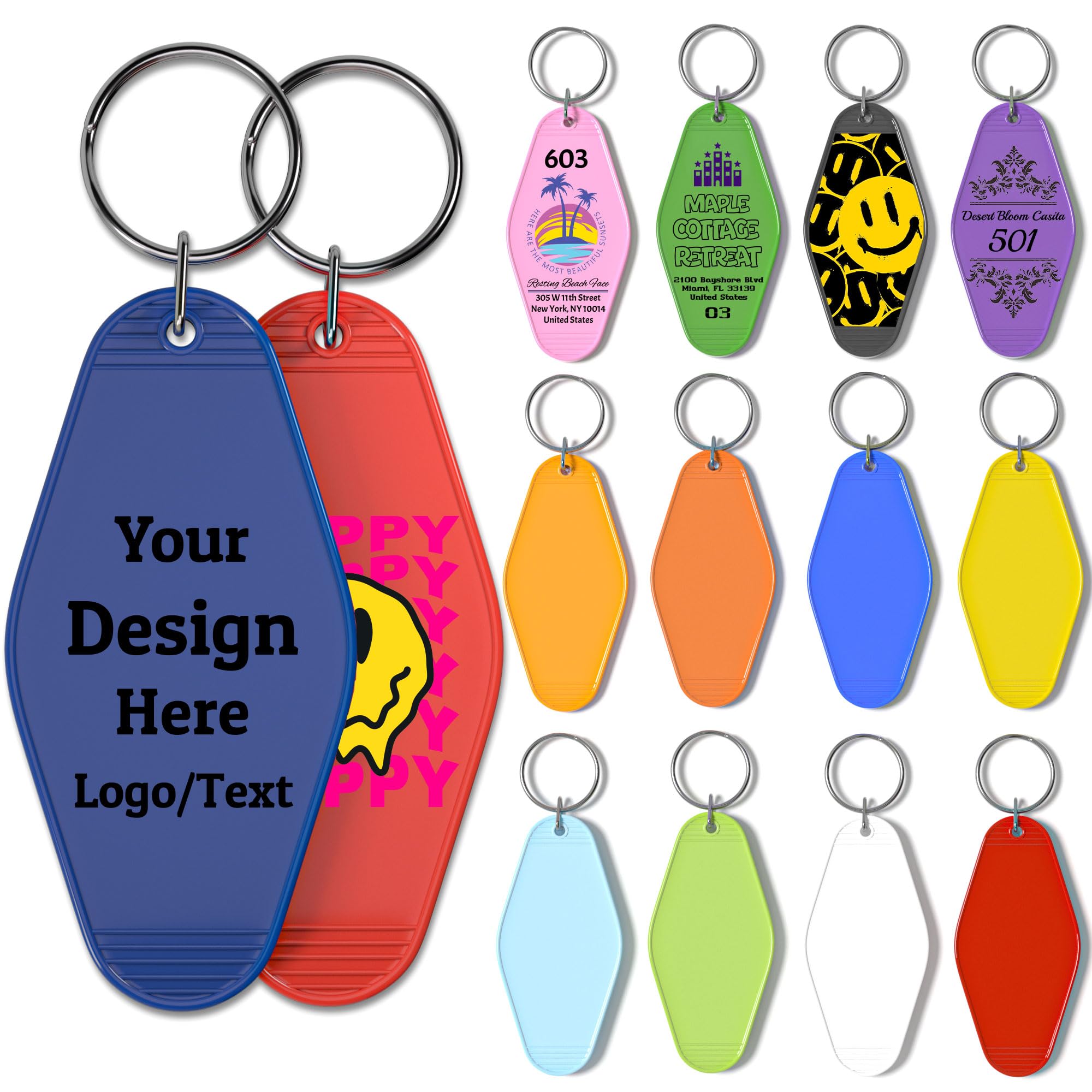 QEADEAYEA 30PCS Custom Hotel Motel Keychain, Vintage Motel Keychain Bulk with Logo/Text, Acrylic Keychains, Key Tags