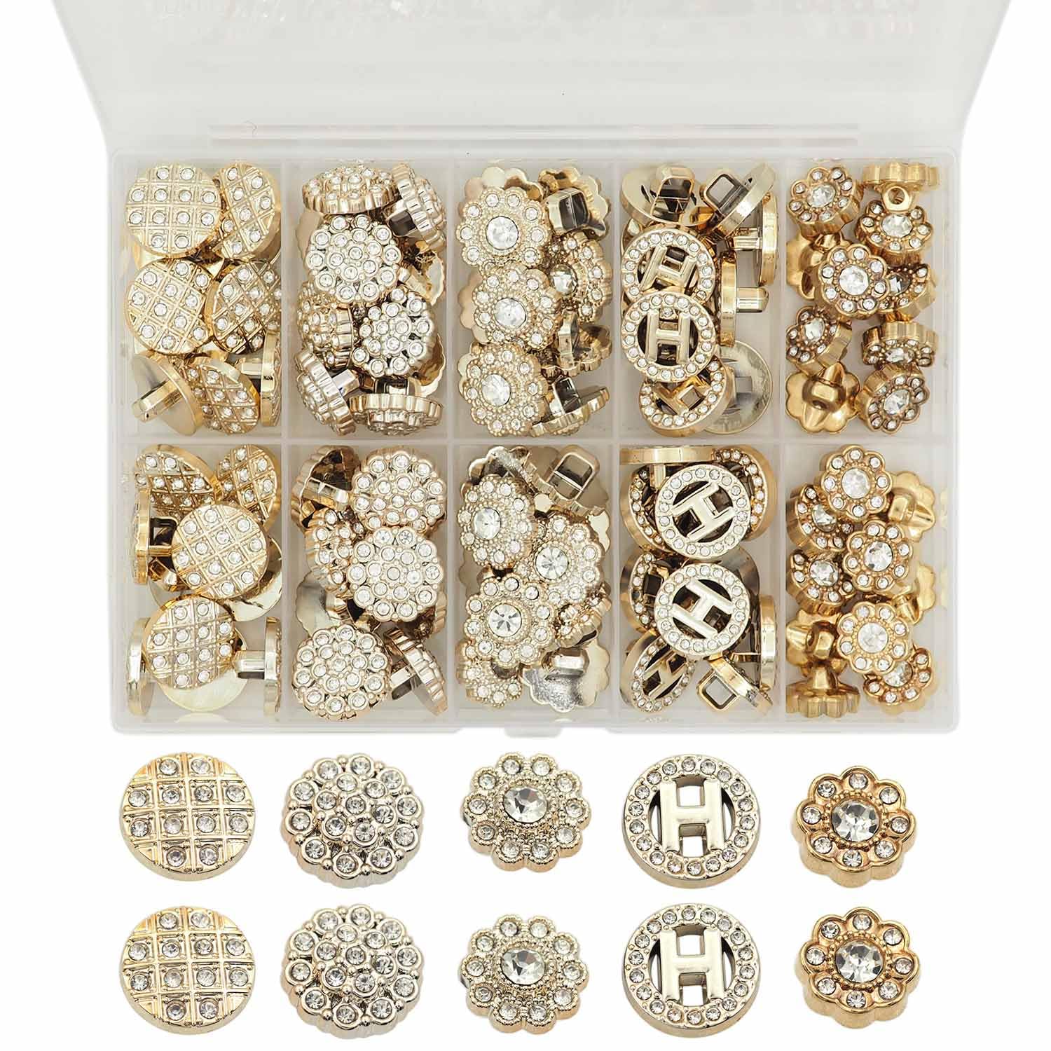 Boutons plastique et strass pour réparer manteaux et costumes boîte de 100