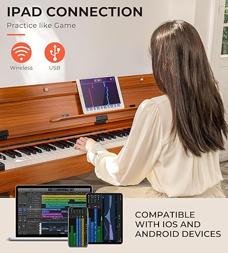 Miniatura 3 de Vangoa Piano digital de 88 teclas con peso, piano eléctrico de tamaño completo para principiantes, con soporte para partituras, pedal triple,