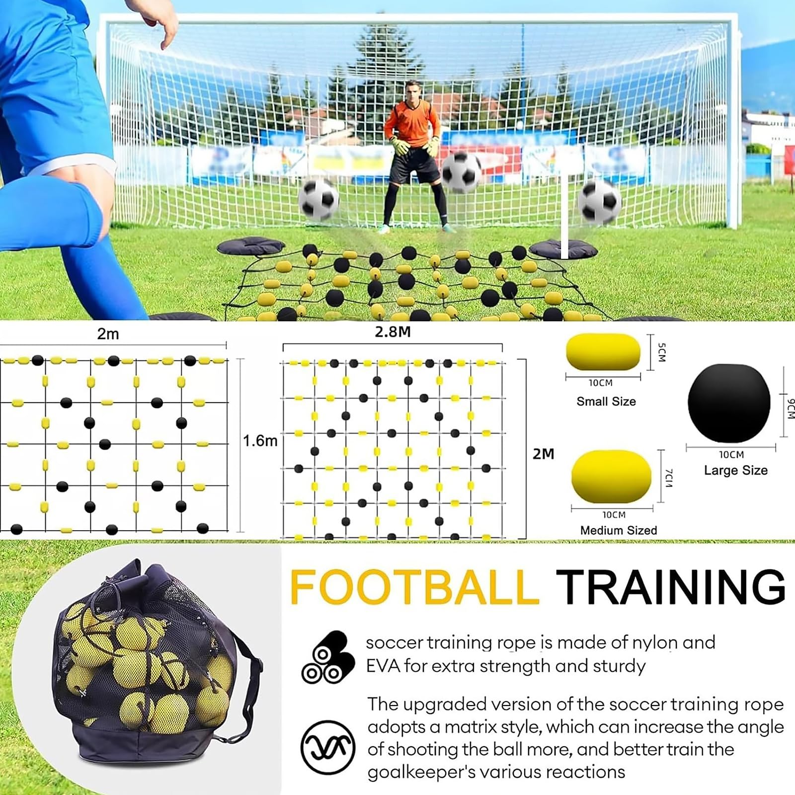 Torwart-Trainingsgerät für Fußball – Bodenmatrix/Einlinien-Deflektor für Reflex, Agilität und Ballkontrolle mit Wasserbeuteln, Tragetasche und Trainingszubehör