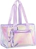 YARWO Clear Beach Bag for Women, Large Iridescent Tote Bag with Front Phone Pouch and Internal Pockets for Beach Pool Gym Yoga Essentials, Waterproof and Sandproof Clear Tote for Fmaily & Travel
