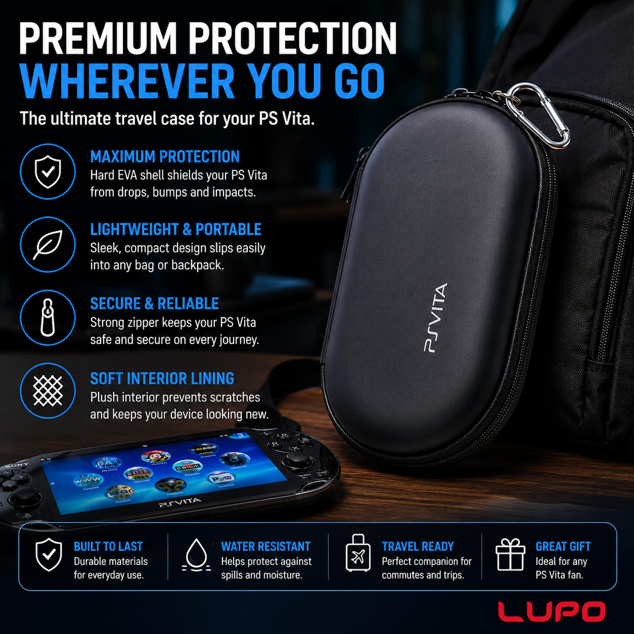 LUPO Custodia Con Involucro Rigido Portatile Antiurto per PS Vita / PSP, - Fornisce Protezione Sicura