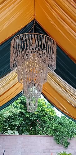 Miniatura 8 de FlavorThings Candelabro de boda grande de 4 niveles, lámpara de araña de imitación de cristal iridiscente con cuentas, 24 pulgadas de ancho y 3 pies