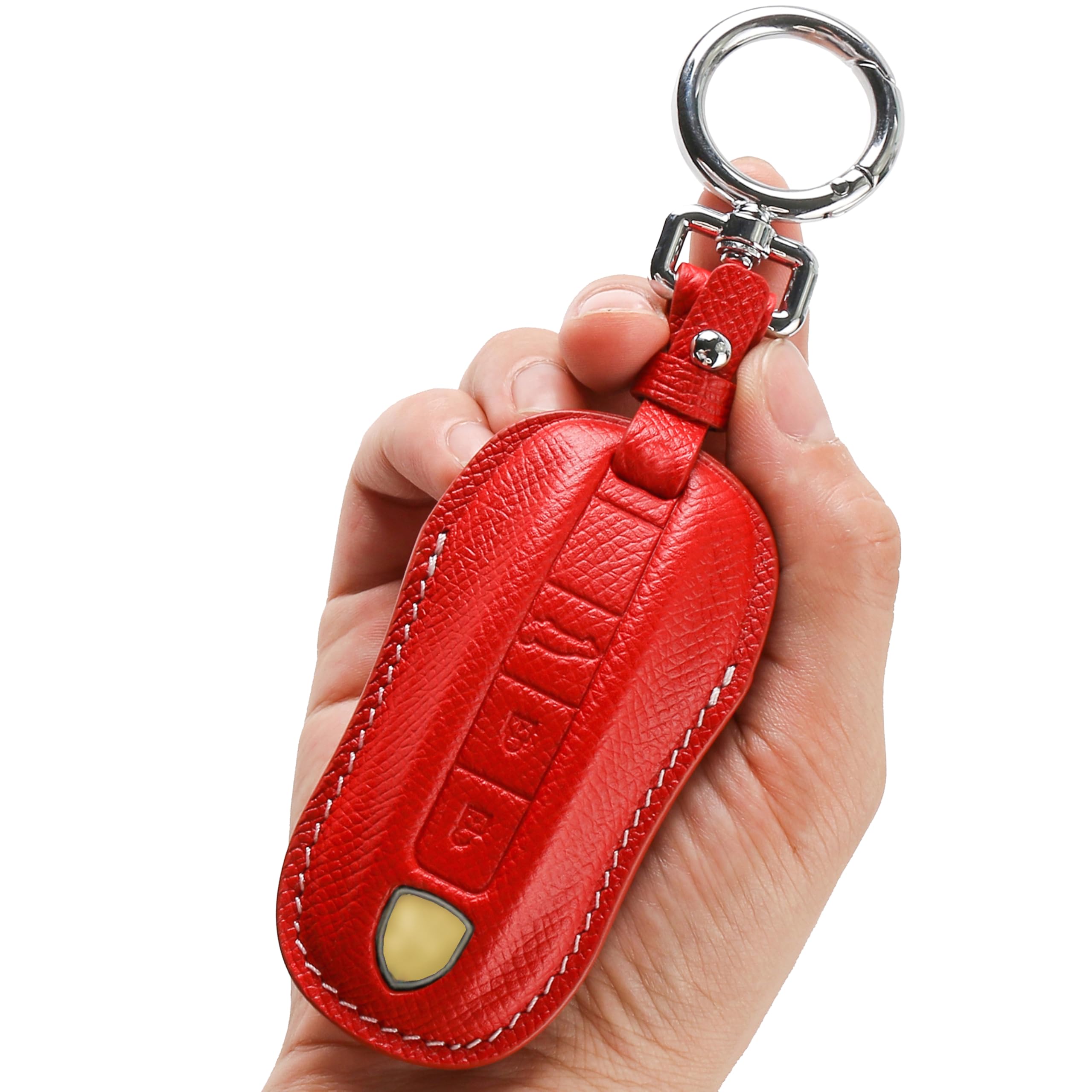 CISUI for Porsche Leather Key Fob Cover with Keychain Key Shell Compatible with 2020-2021 Porsche Panamera, Cayenne-Red