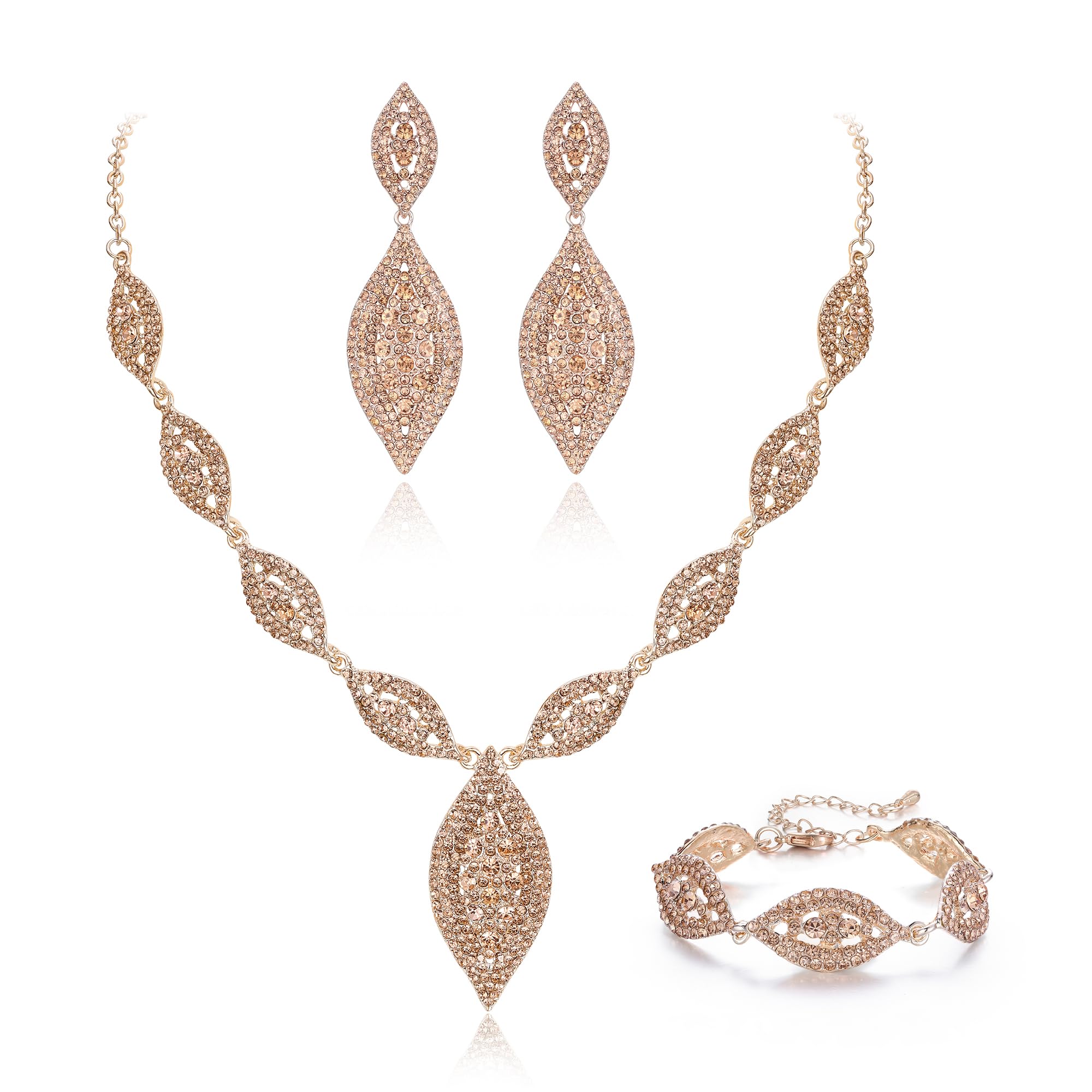 Flyonce Wedding Jewelry Set Rhinestone Crystal Bridal Leaf