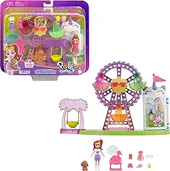 Polly Pocket, Conjunto de Brinquedo Carnaval de Petiscos Tropicais com 1 Boneca, 1 Cachorrinho e 10 Acessórios com Tema de Parque de Diversões, Para crianças a partir de 4 anos
