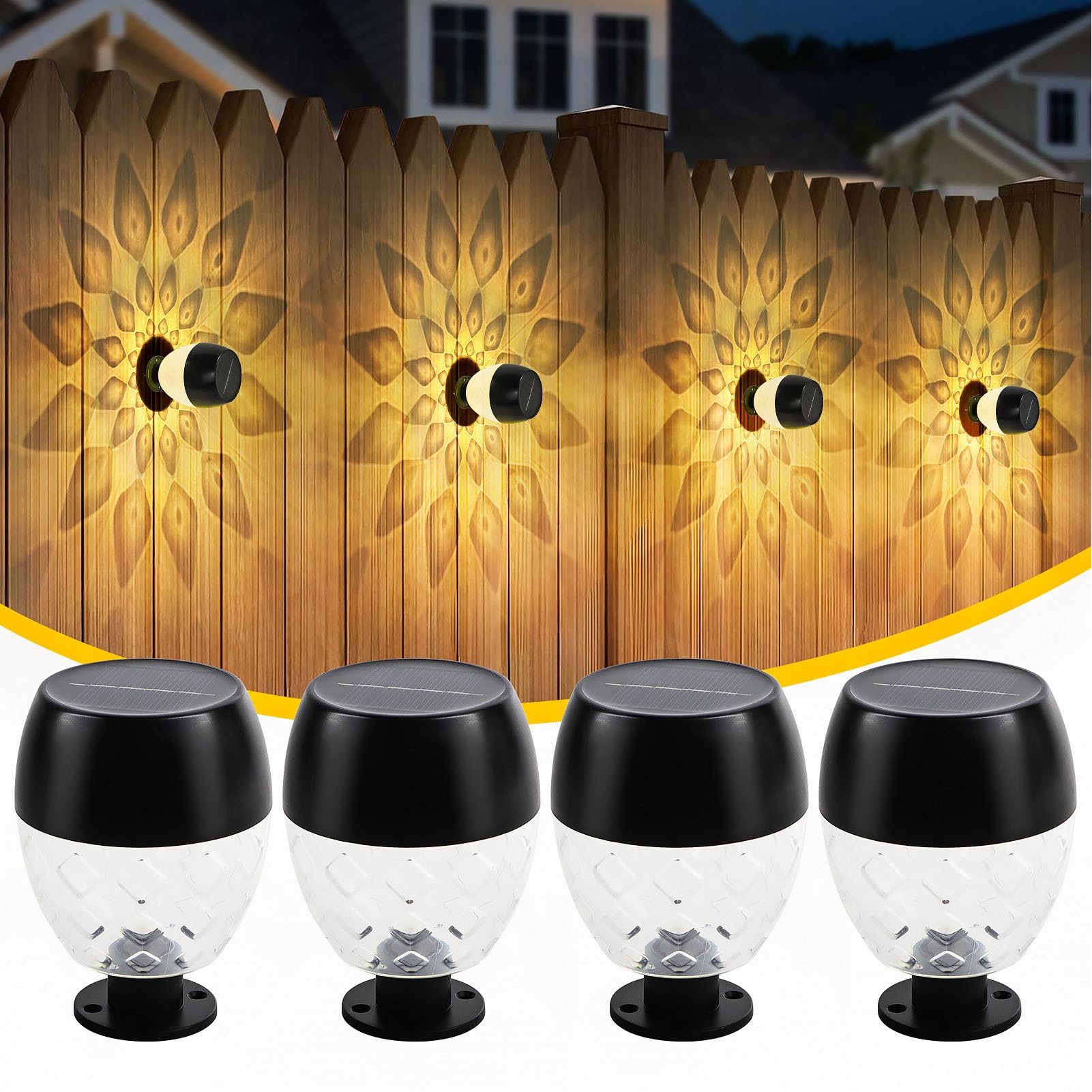 Muiltvoe 4 Pcs Solar Fence Lights, Solar Outdoor Wall Lights Up Down Lighting for Garden Patio Backyard Yard Decor, Auto On At Dusk