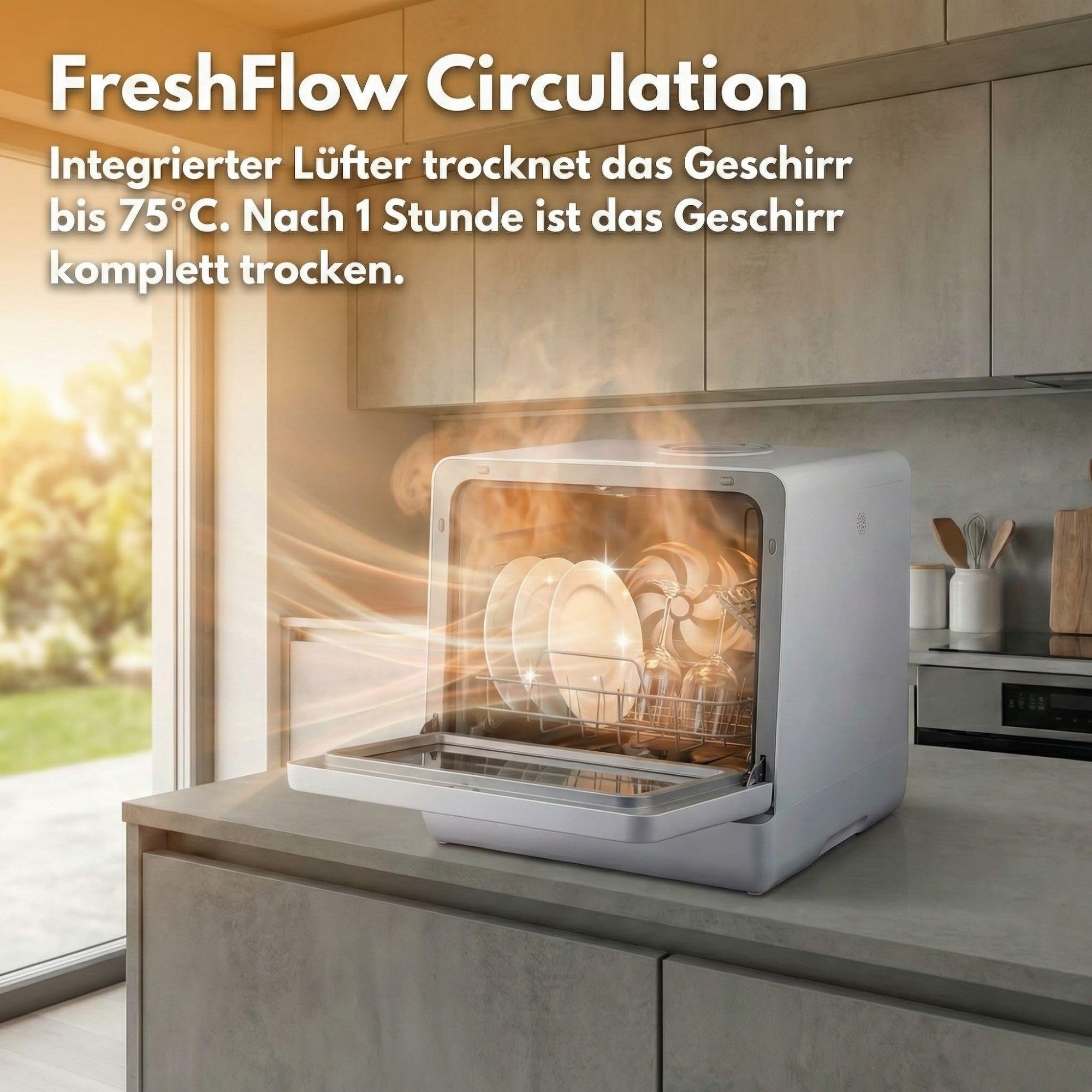 Sommertal SP9 Mini Geschirrspüler Tischgeschirrspüler 28cm Teller 10+1 Funktionen freistehend LED Touch 5L Wassertank Festanschluss
