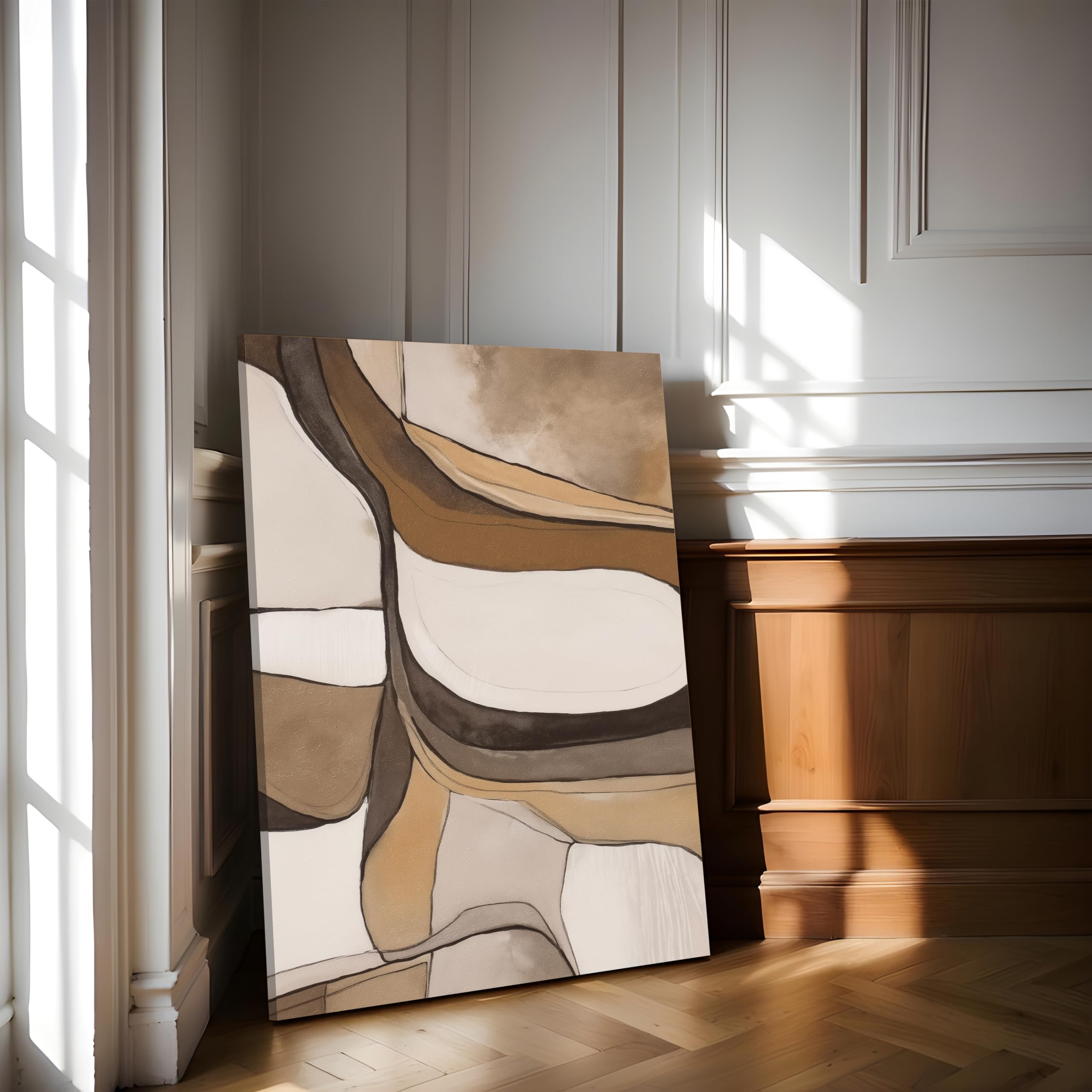 Abstract Geometric Canvas Painting - Beige, 23x35 Inch -20 Abstract Geometric Canvas Painting - Beige, 23x35 Inch -20