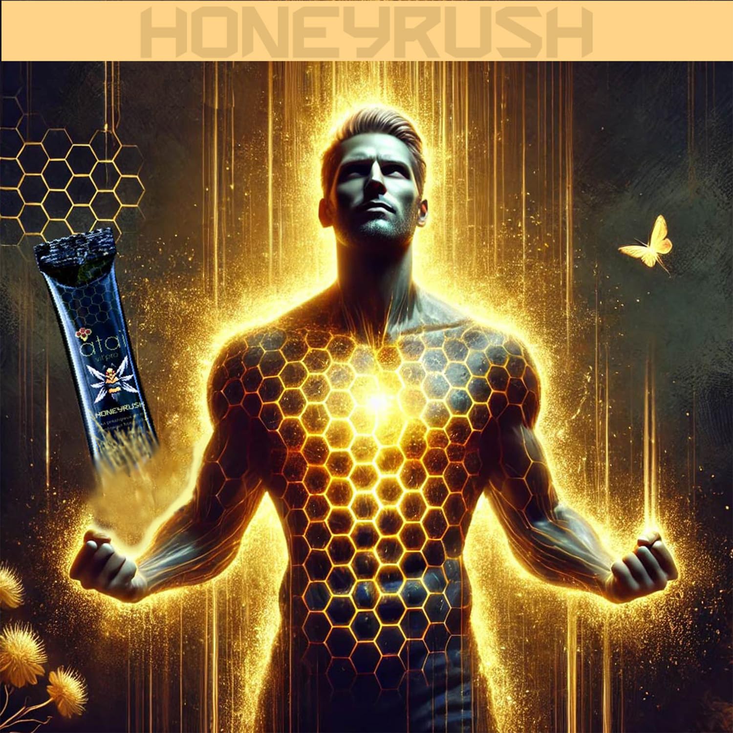 ATAÏ HONEYRUSH – Premium-Honigzubereitung für den Männ | Aphro-honeyagra| Mit Panax-Ginseng, Maca, schwarzem Ingwer & Gelée Royale | Vitamin C + B6 | 12 Portionssticks à 15 g