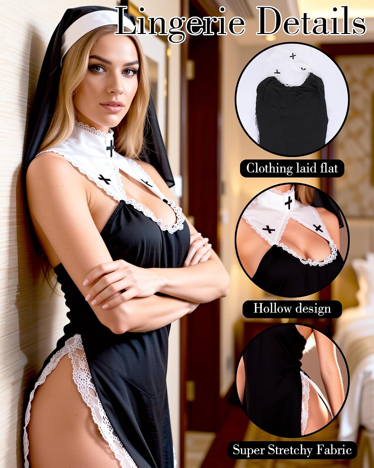 4 Pcs Women's Nun Costume Lingerie Set