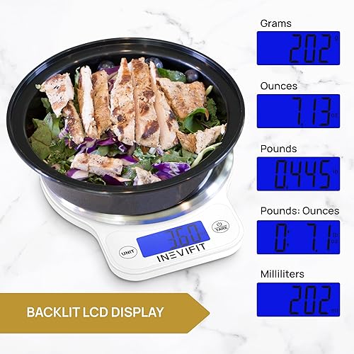 Miniatura 10 de INEVIFIT Báscula digital de cocina báscula multifunción altamente precisa de 13 libras y 132lbs máximo negro limpio y moderno con acabado de acero