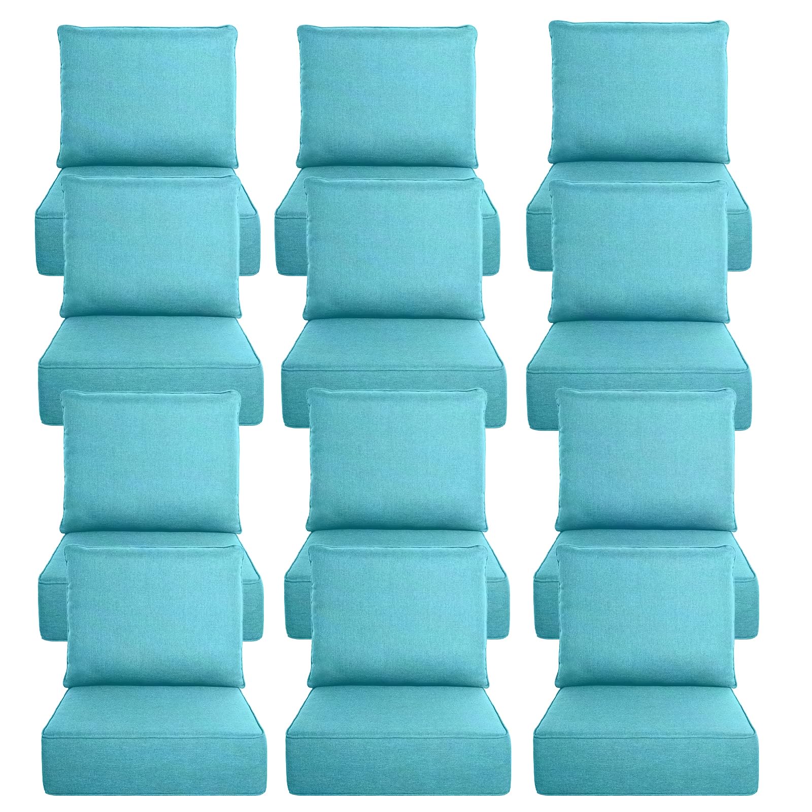 Luxury 6" Thick Outdoor Cushion Set 12 - 24x24 Patio Furniture Cushions with 28D High-Density Foam, Water-Resistant &amp; Fade-Resistant Fabric, Removable Covers for Patio Furniture Sofa Couch -Turquoise