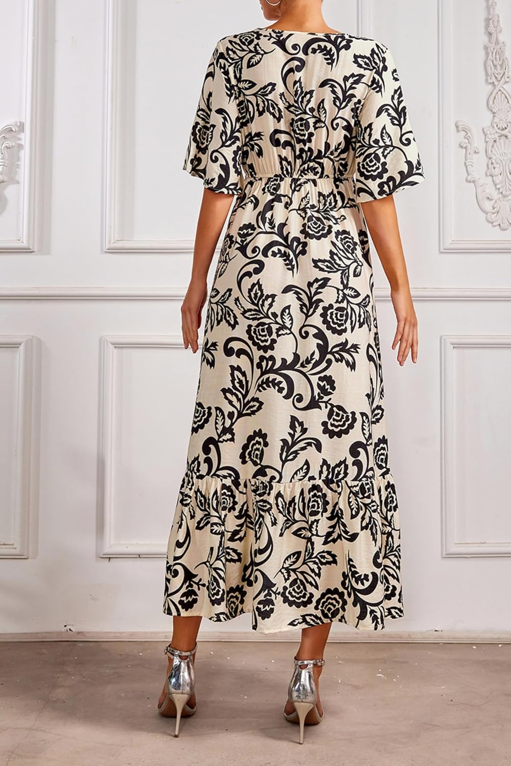 Women's Summer Short Sleeve Maxi Floral Flowy Dresses with Pockets - Image 6