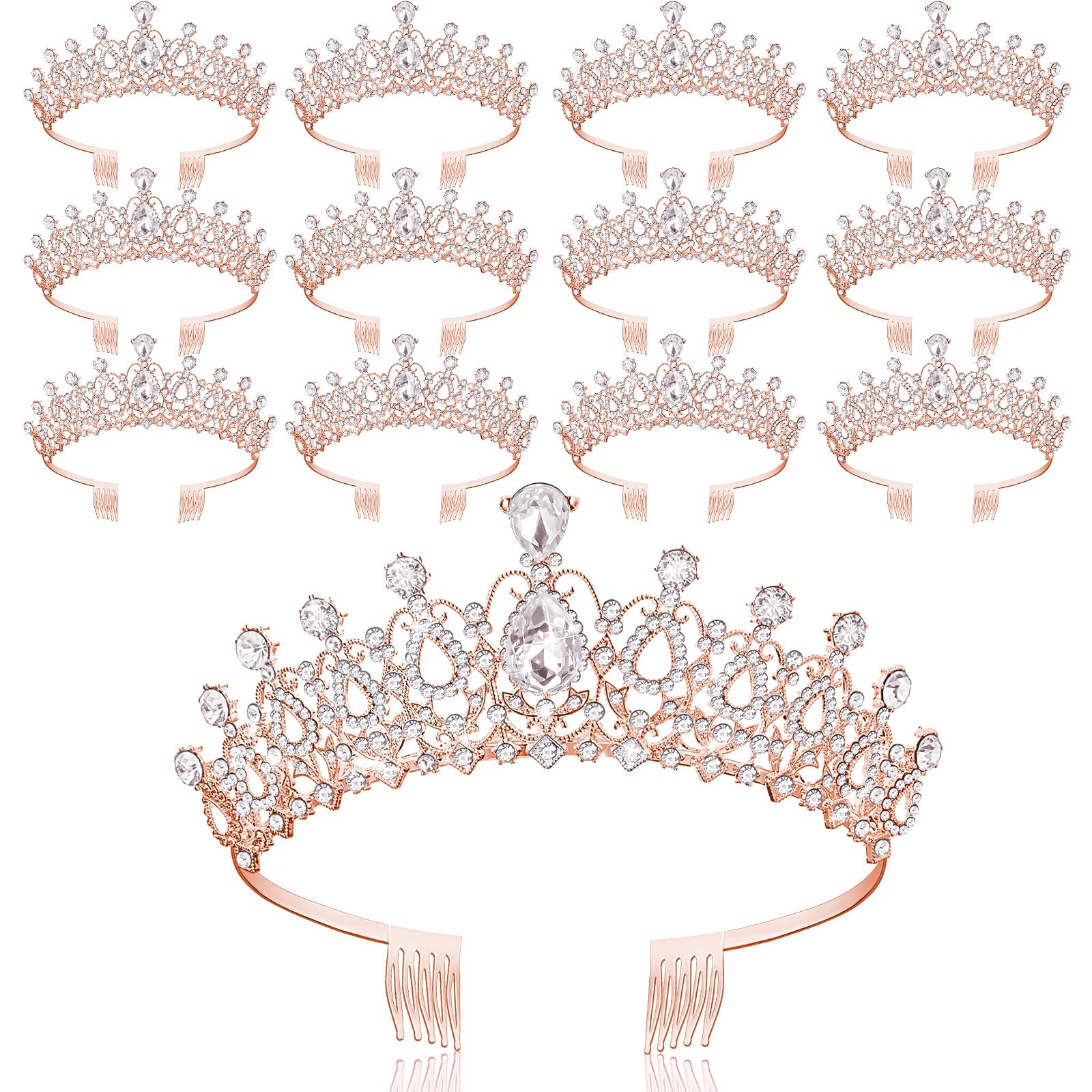 12 Pcs Crystal Tiara Princess Crown with Comb