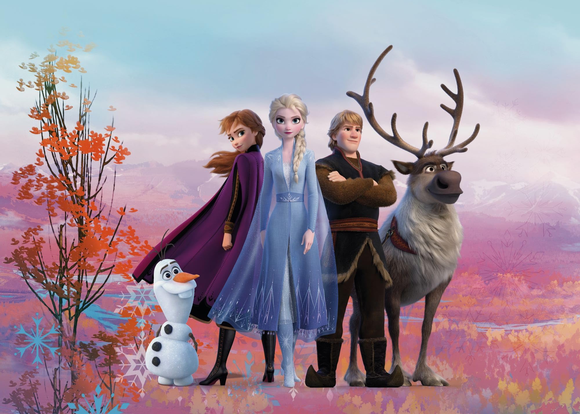 Komar Vlies Fototapete - Frozen Iconic - Größe 336 x 240 cm - Disney, Kinderzimmer, Anna, Elsa, Tapete - Bahnbreite 50 cm